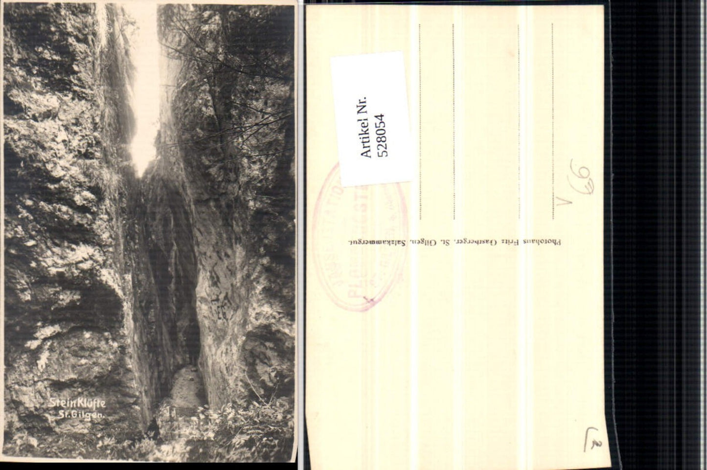 528054, rare photo postcard St. Gilgen am Abersee, rocky clefts, Gastberger pub