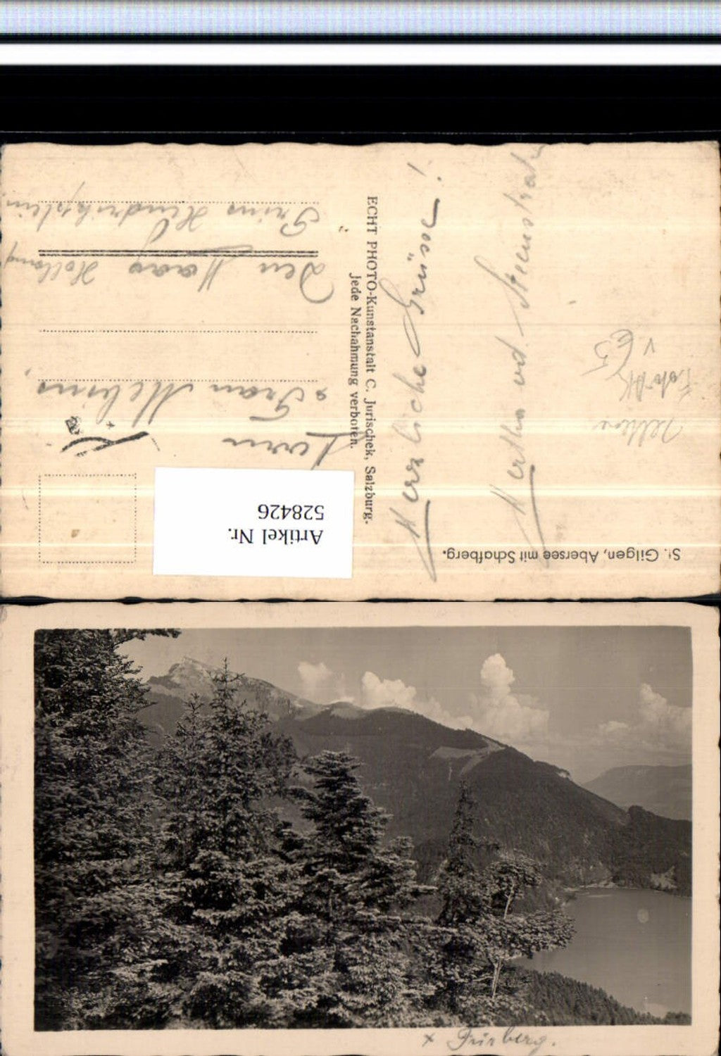 528426, rare photo postcard of St. Gilgen on Lake Abersee with Schafberg