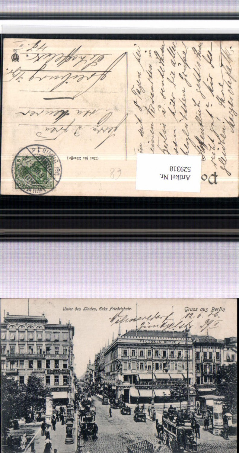 529318,Gruss aus Berlin Unter den Linden Friedrichstraße Tram Pferdetram Litfasssäule