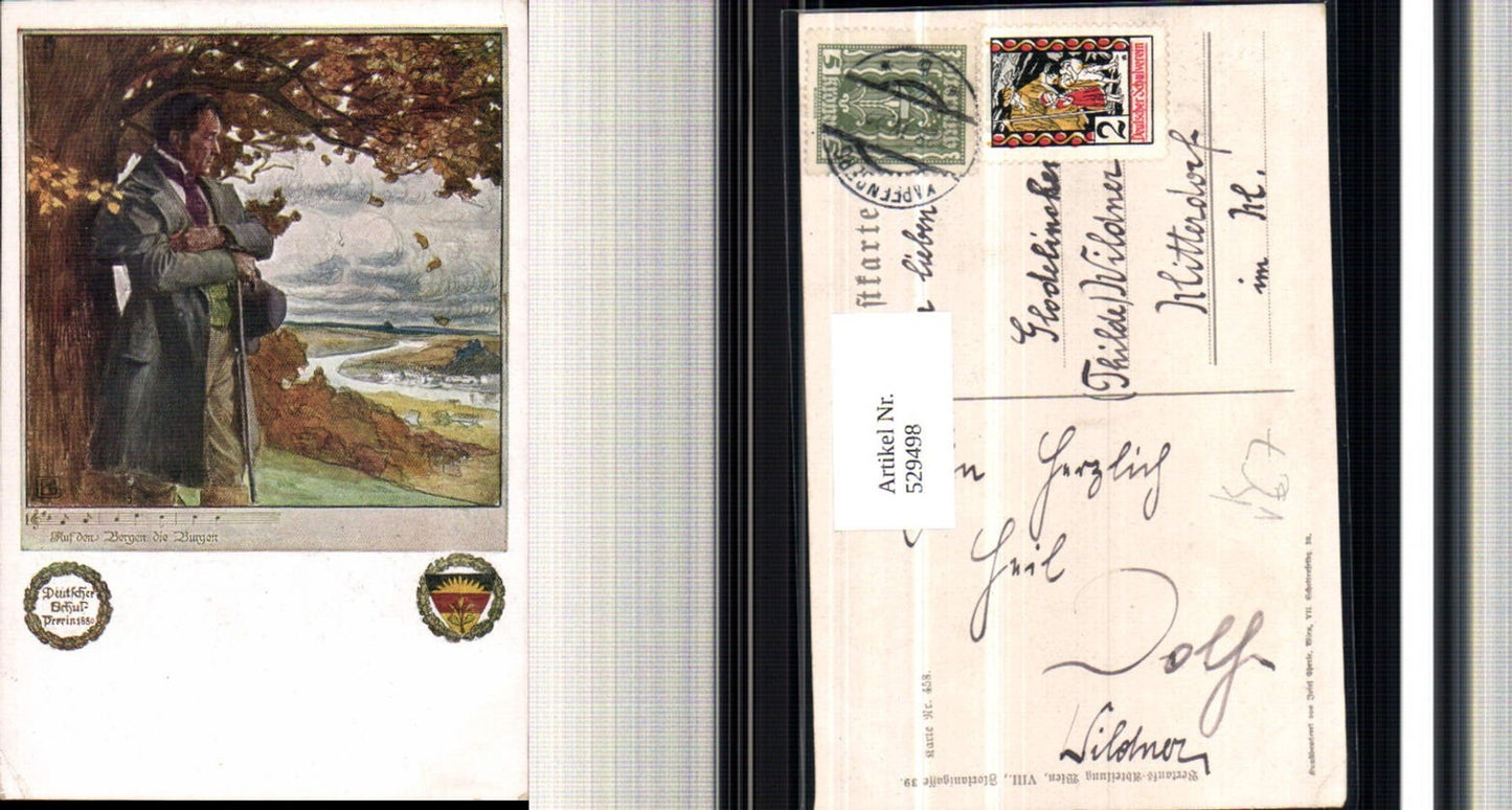 529498,Deutscher Schulverein 458 Gehstock Liedkarte