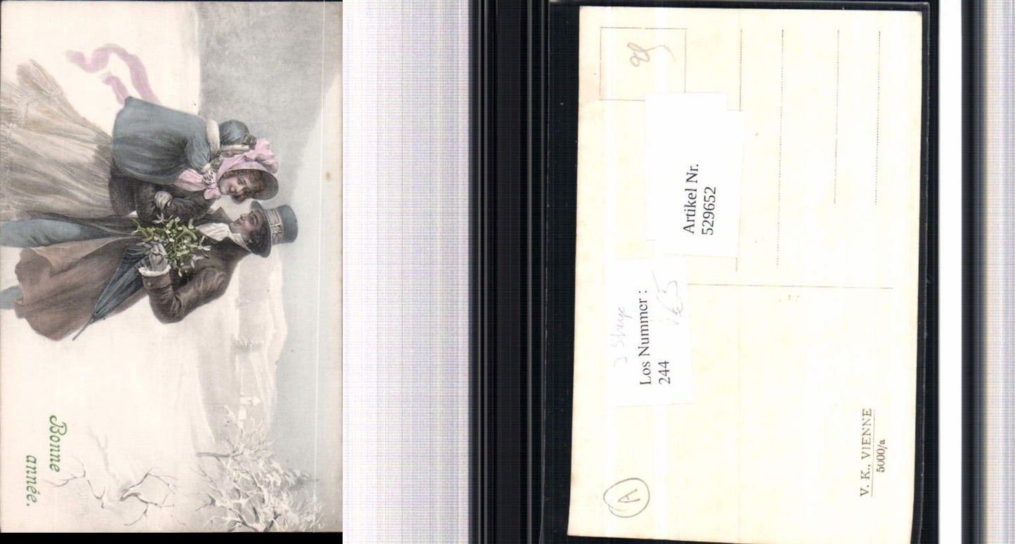 529652,Künstler AK J. Streyc Frau Mann Mode Schirm Bonne Annee pub V.K. Vienne 5000/a