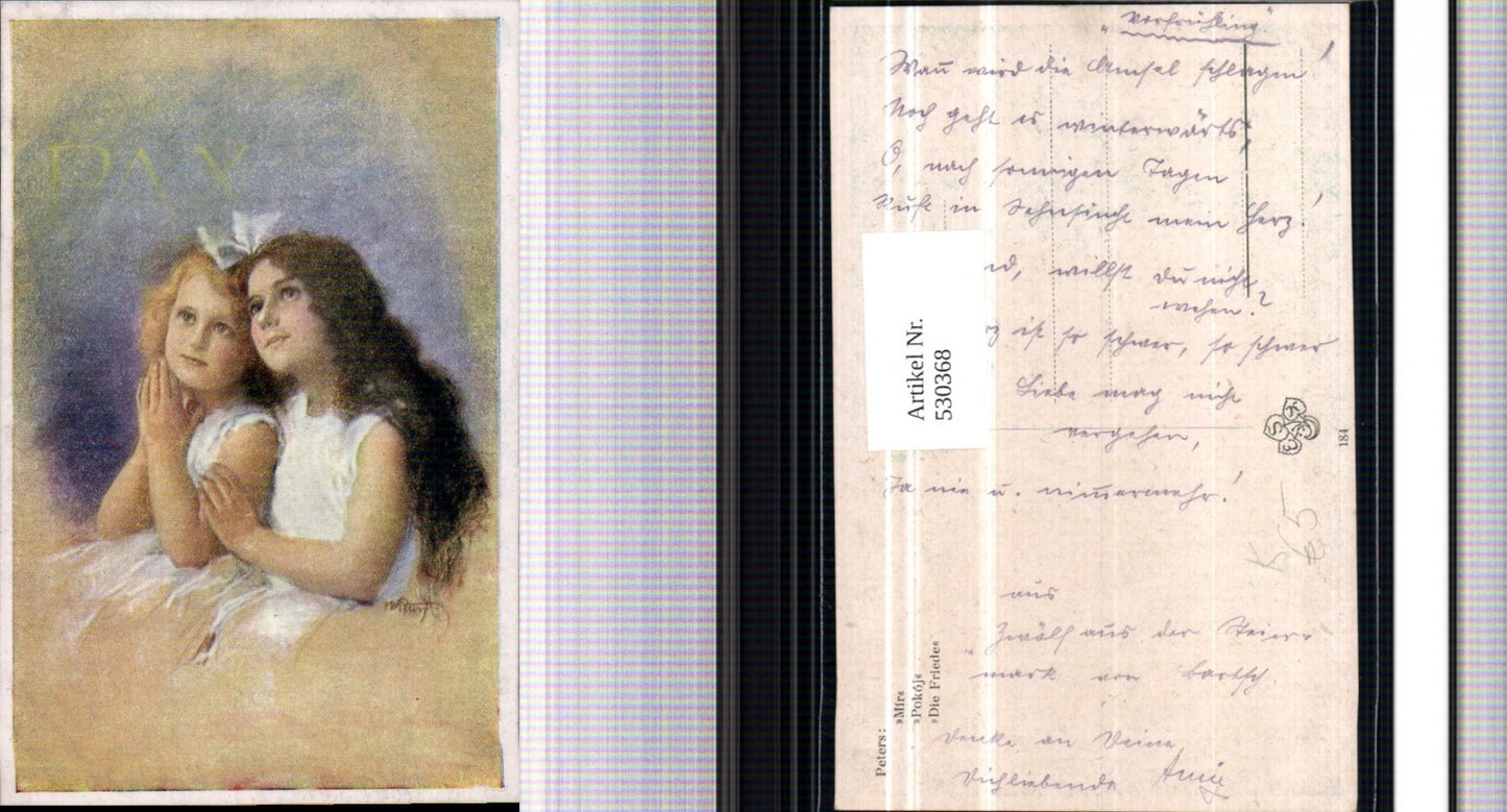 530368,Künstler AK O. Peters Der Friede PAX Kinder beten Religio