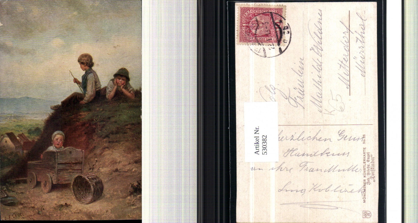 530382,Künstler AK Joh. Friedrich Engel Dorfkinder Kinder spielen