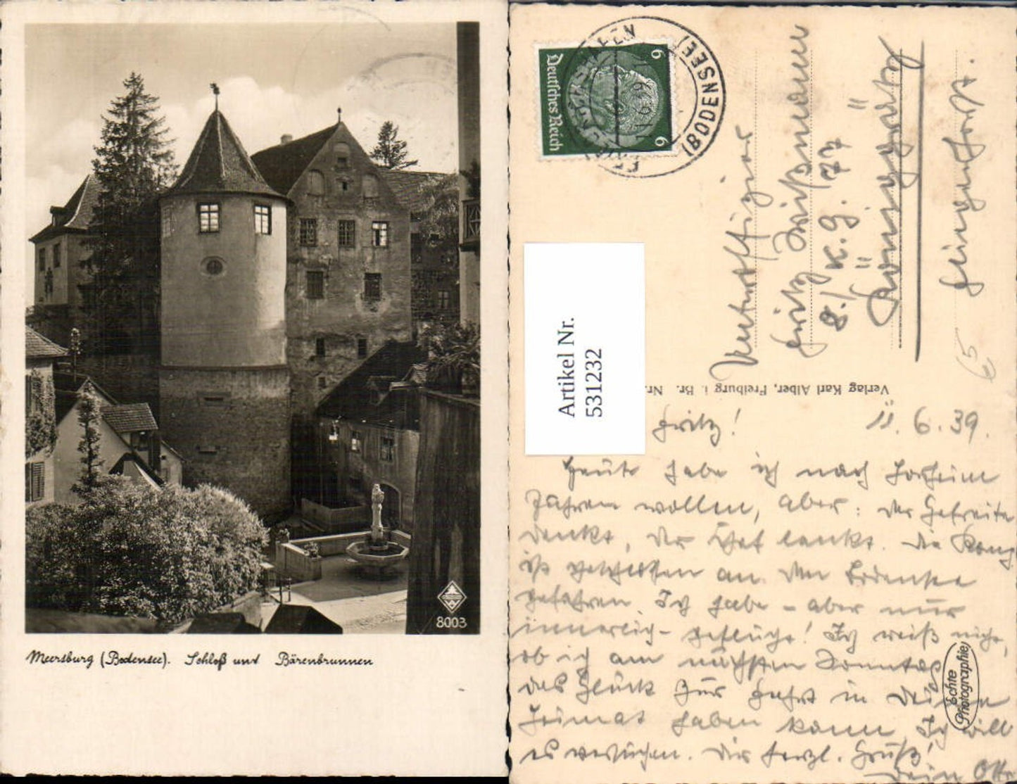 531232,Foto Ak Meersburg Bodensee Schloss und Bärenbrunnen Brunnen