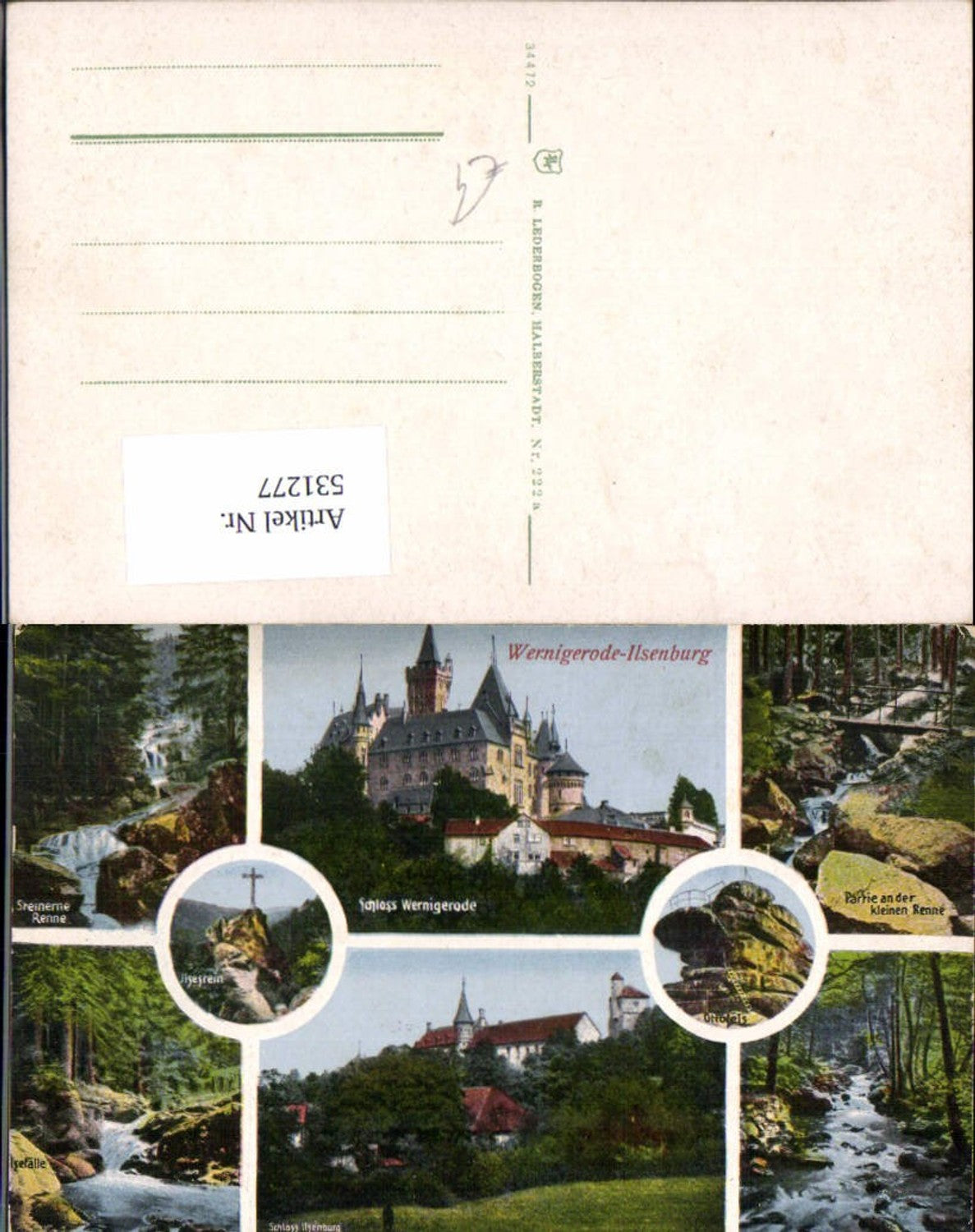 531277, Multi-image postcard Wernigerode-Ilsenburg Castle Steinerne Renne