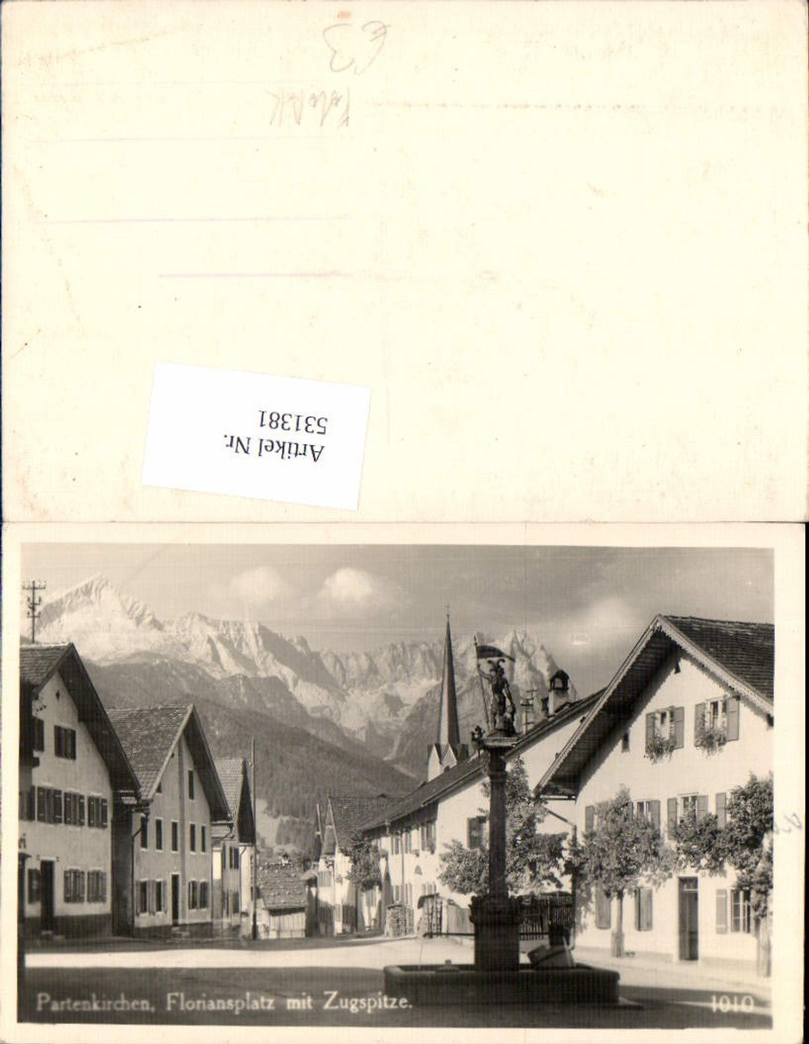 531381,Foto Ak Partenkirchen Floriansplatz m. Zugspitze Garmisch-Partenkirkchen