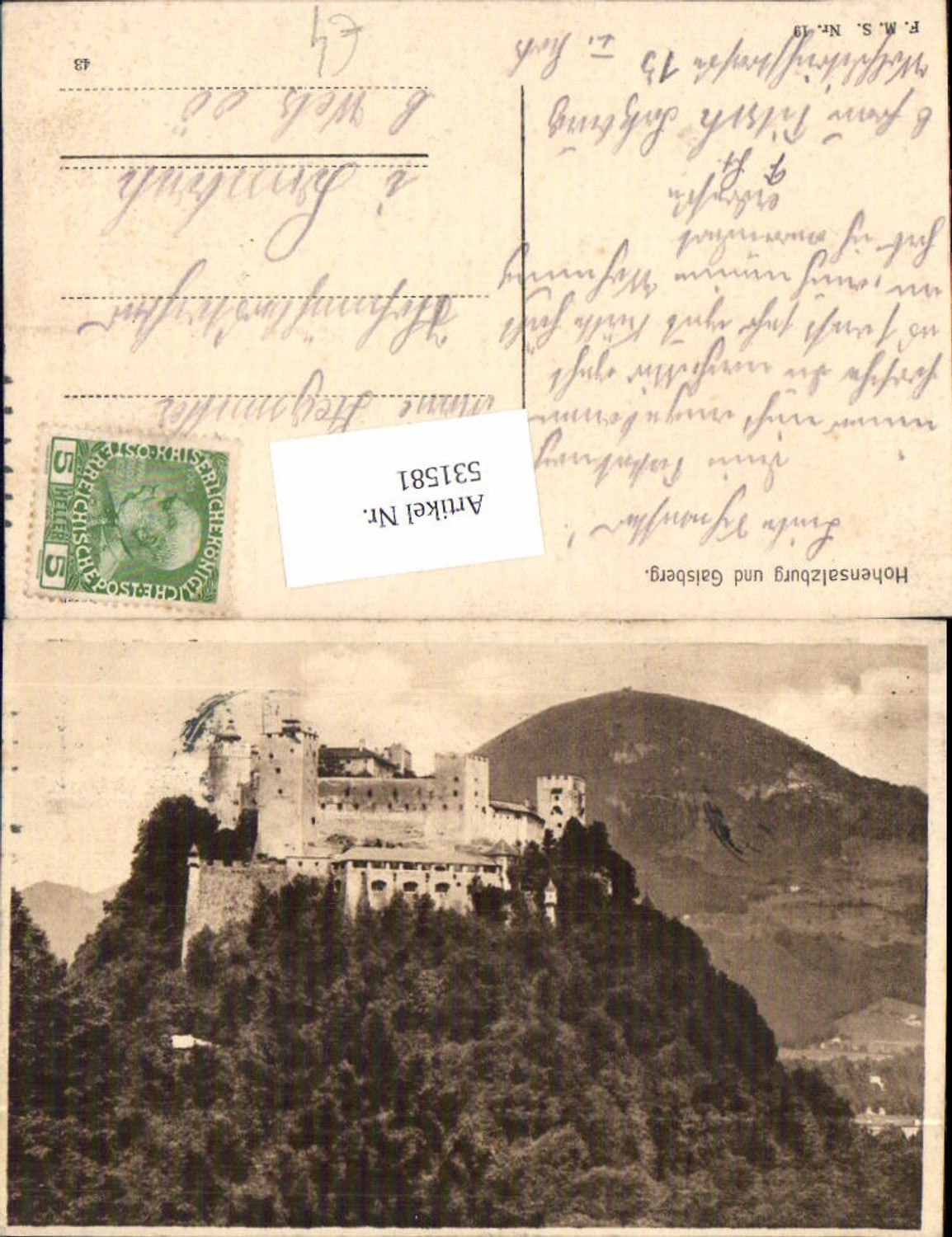 531581,Salzburg Stadt vom Gaisberg Hohensalzburg pub F.M.S. 19