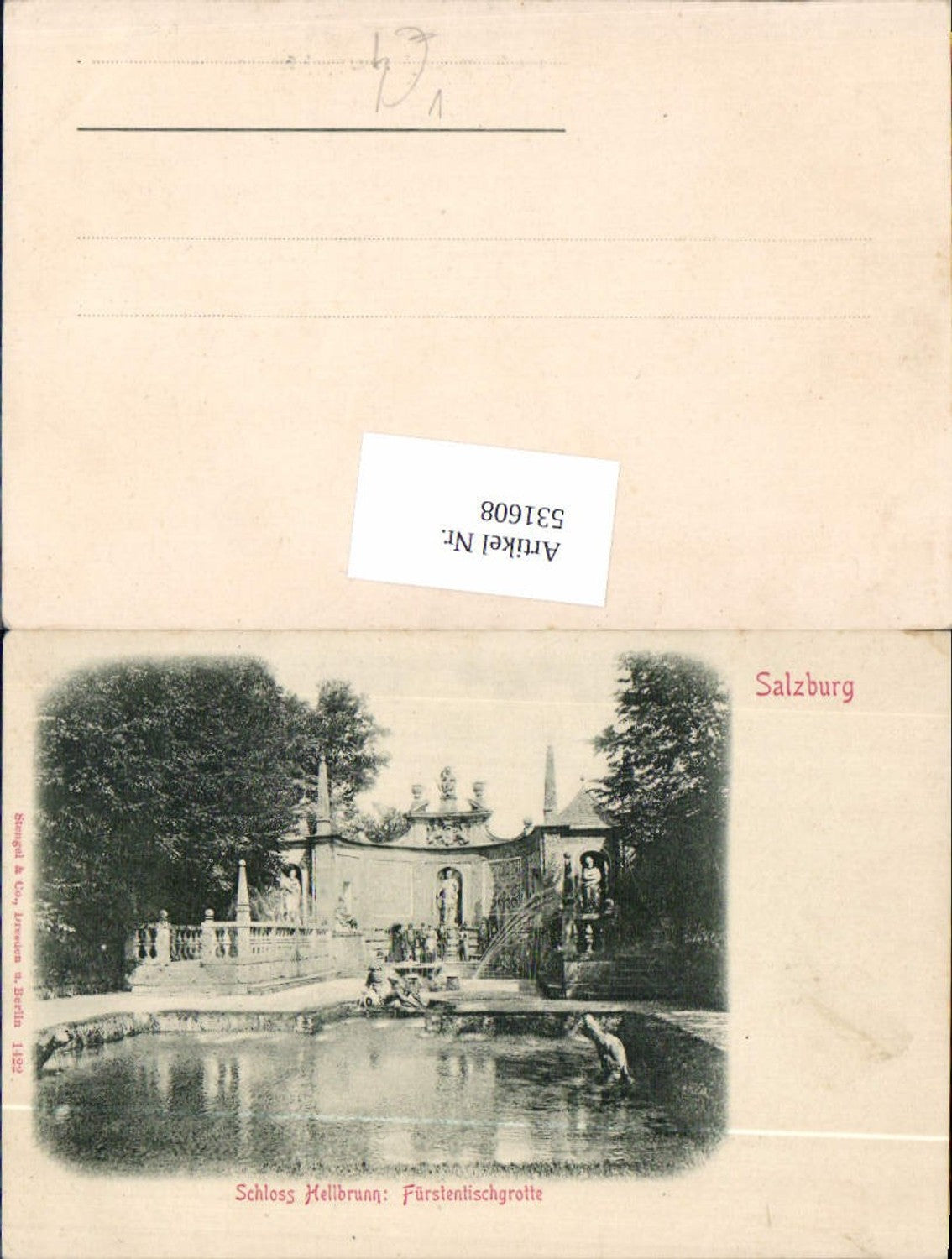 531608,Salzburg Stadt Schloss Hellbrunn Fürstentischgrotte pub Stengel 1422