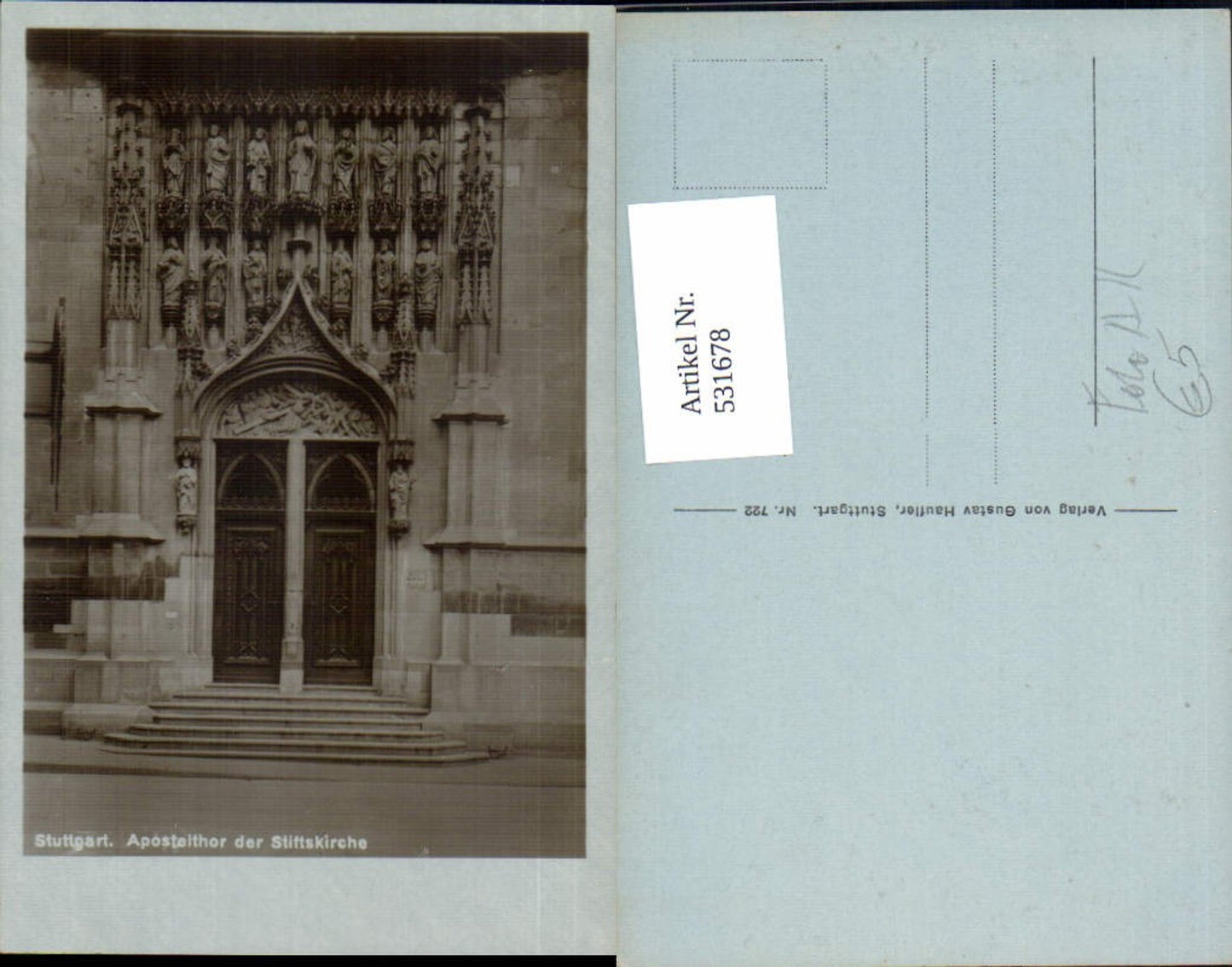 531678,seltene Foto-AK Stuttgart Aposteltor Tor Stiftskirche
