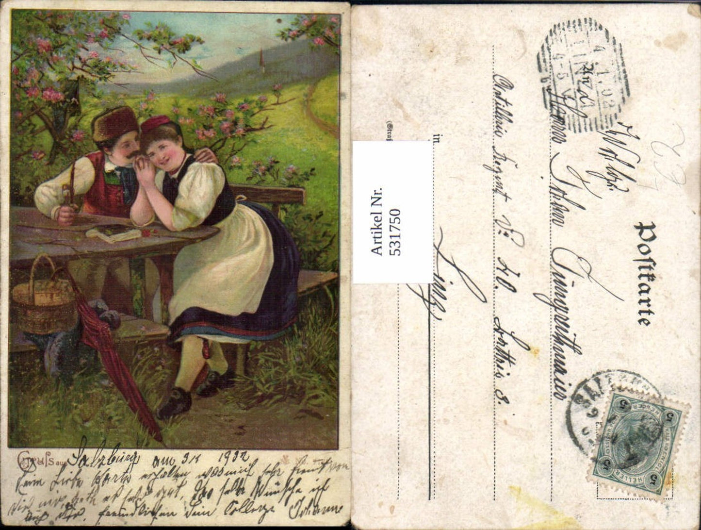 531750,Künstler AK Frau Liebe Paar Pfeife Polnische Typen Polen Schirm