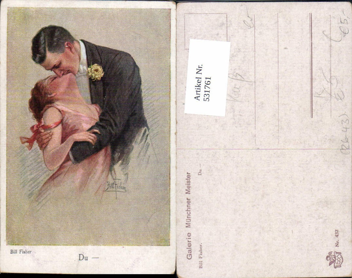 531761,Künstler AK Bill Fisher Frau Liebe Paar Kuss Glamour Erotik