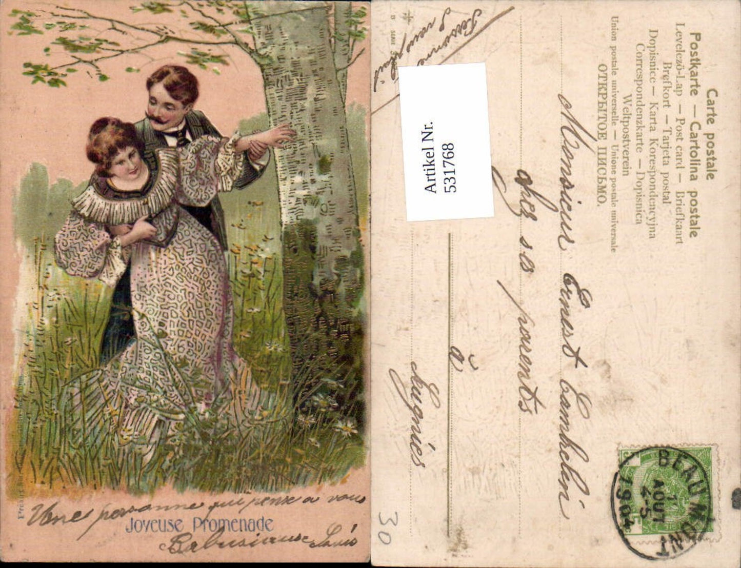 531768,tolle Präge Litho Frau Liebe Paar
