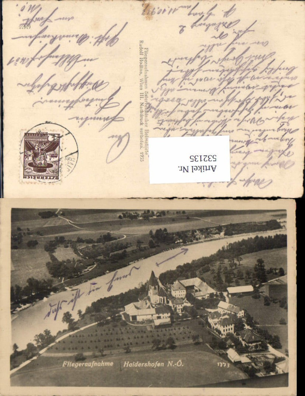 532135,seltene Fliegeraufnahme Haidershofen bei Steyr Bez. Amstetten 1935 pub Hodina