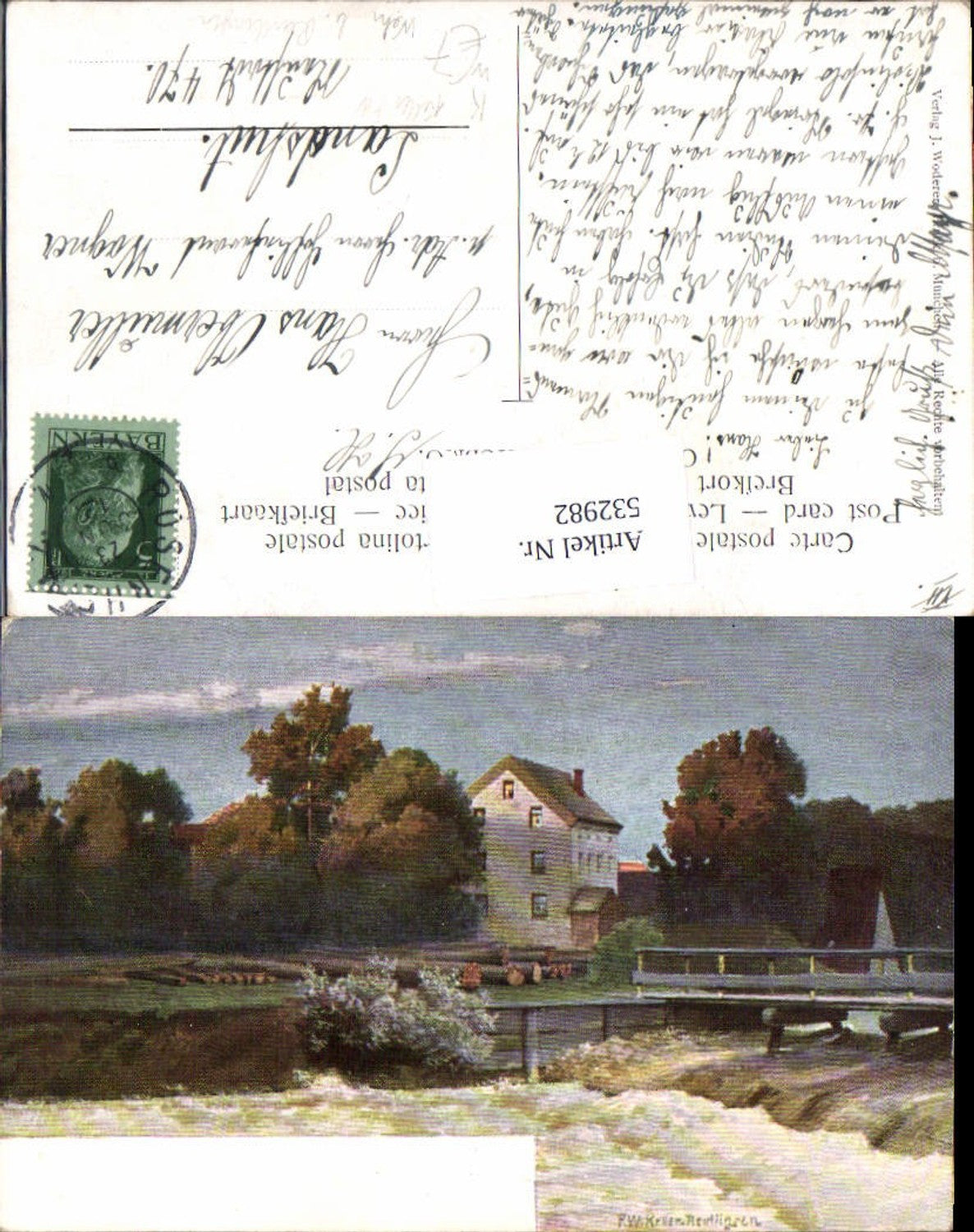 532982,Künstler AK F.W. Keller Reutlingen Partie Wehr b. Reutlingen