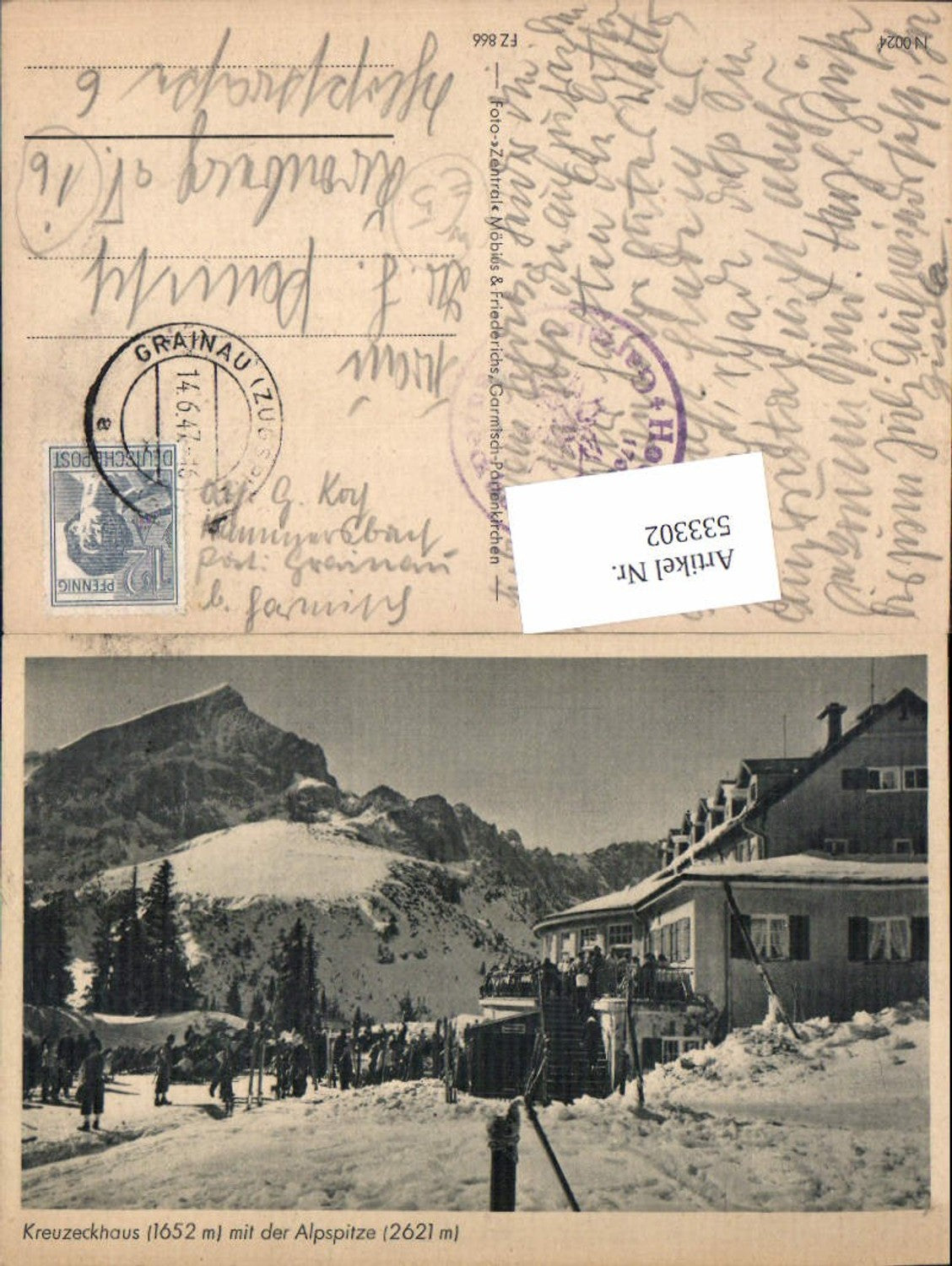 533302,Grainau Kreuzeckhaus mit der Alpspitze auch als Adolf Zoeppritz Haus bekannt,
