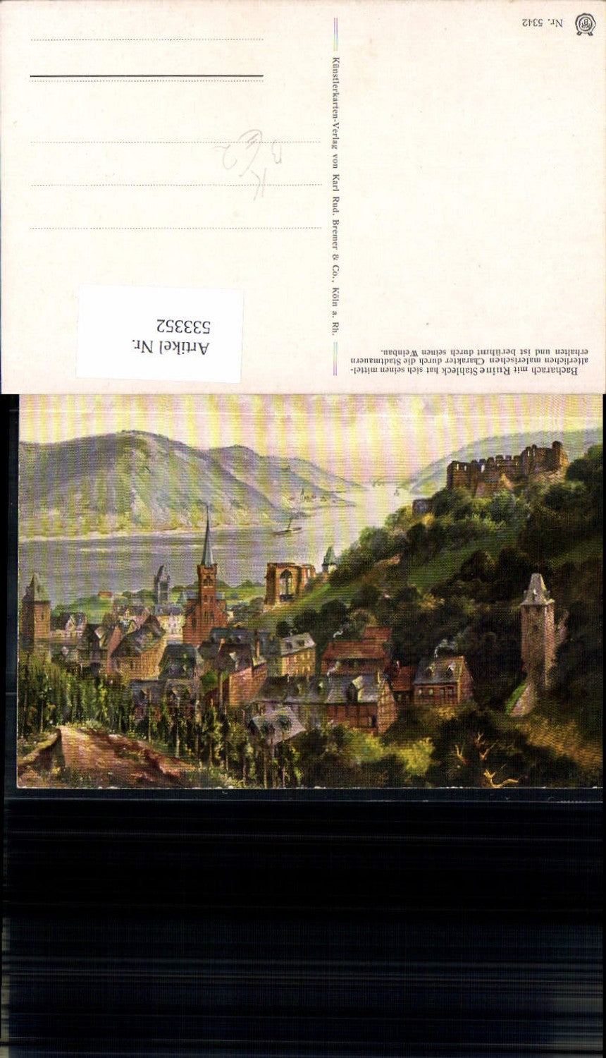 533352, Künster AK, Bacharach mit Ruine Stahleck