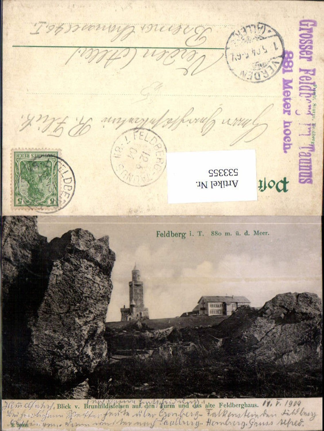 533355, Feldberg i. T. Blick v. Brunhildisfelsen auf den Turm und d. Alte Feldberghaus