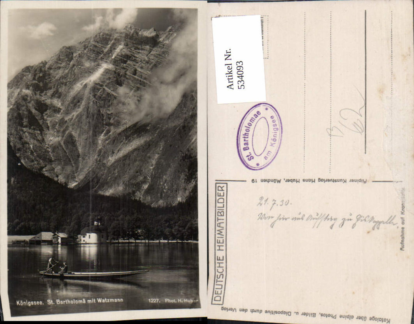 534093,Foto Ak Schönau am Königssee St Bartholomä m. Watzmann Ruderboot