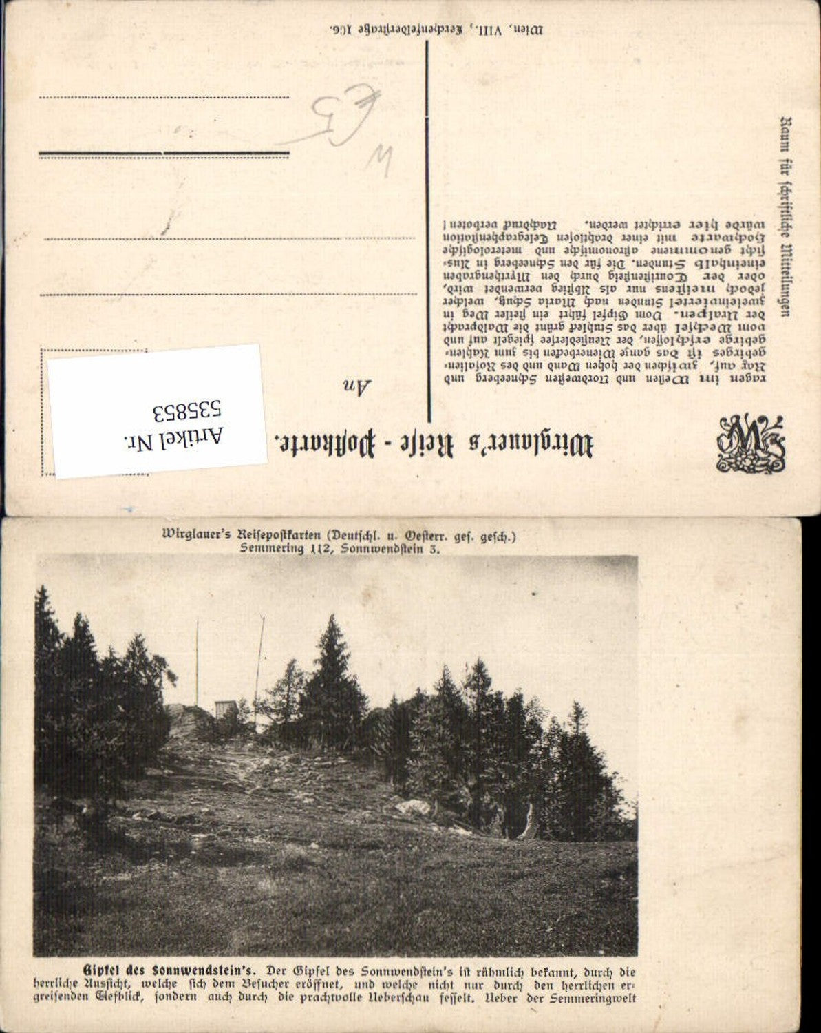535853,Sonnwendstein Semmering Maria Schutz pub Wirglauer Reise Postkarte