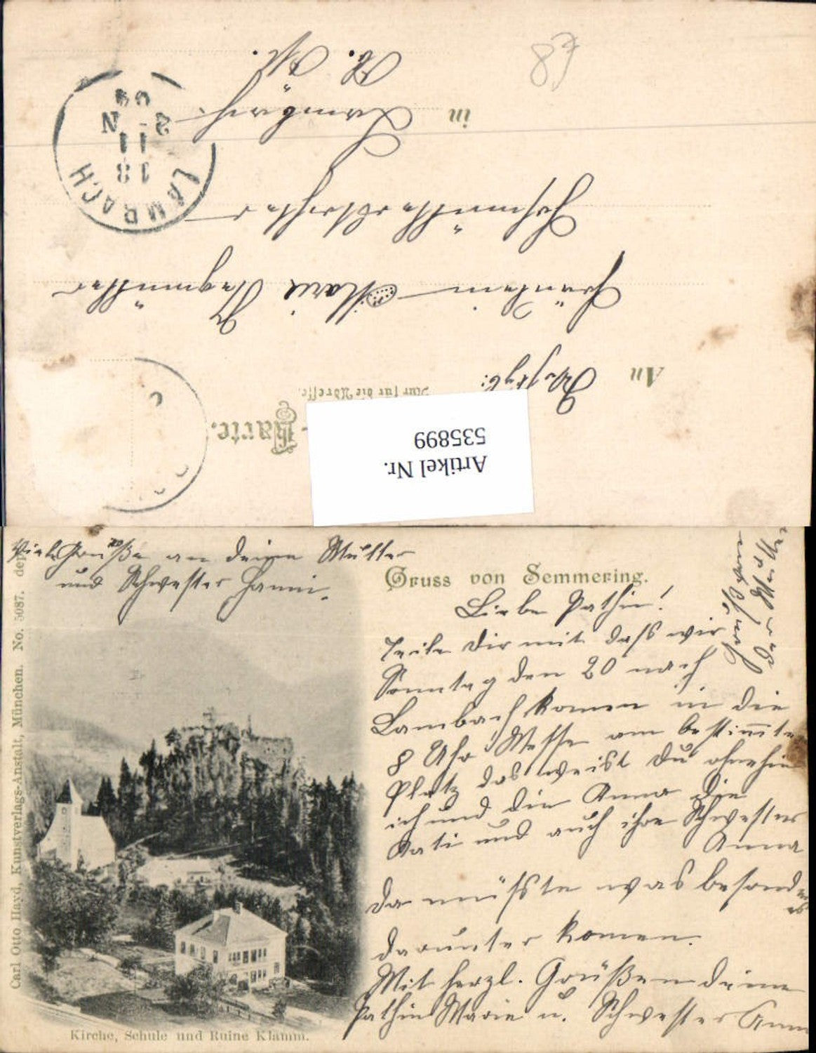 535899,Gruss vom Semmering Klamm Breitenstein pub Carl Hayd