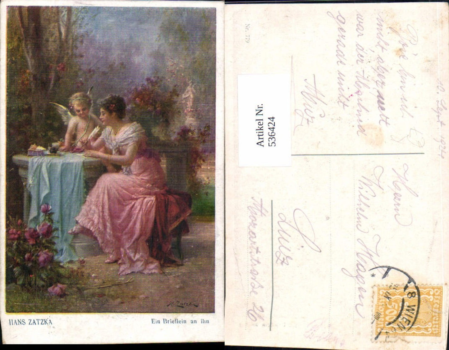 536424,Künstler AK Hans Zatzka Amor Frau Engel