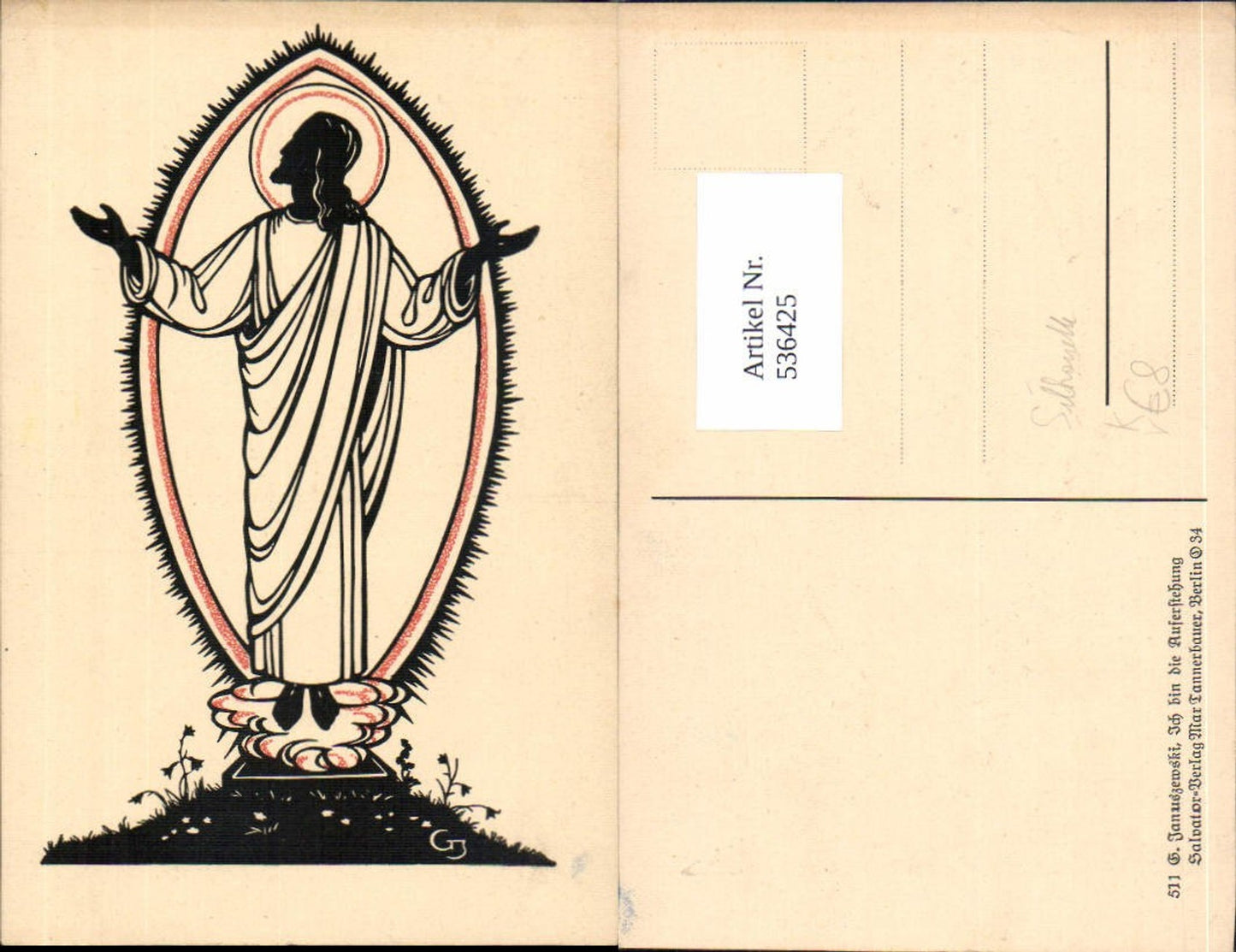 536425,Künstler AK G. Januszewski Salvator Verlag Jesus Scherenschnitt Silhouette