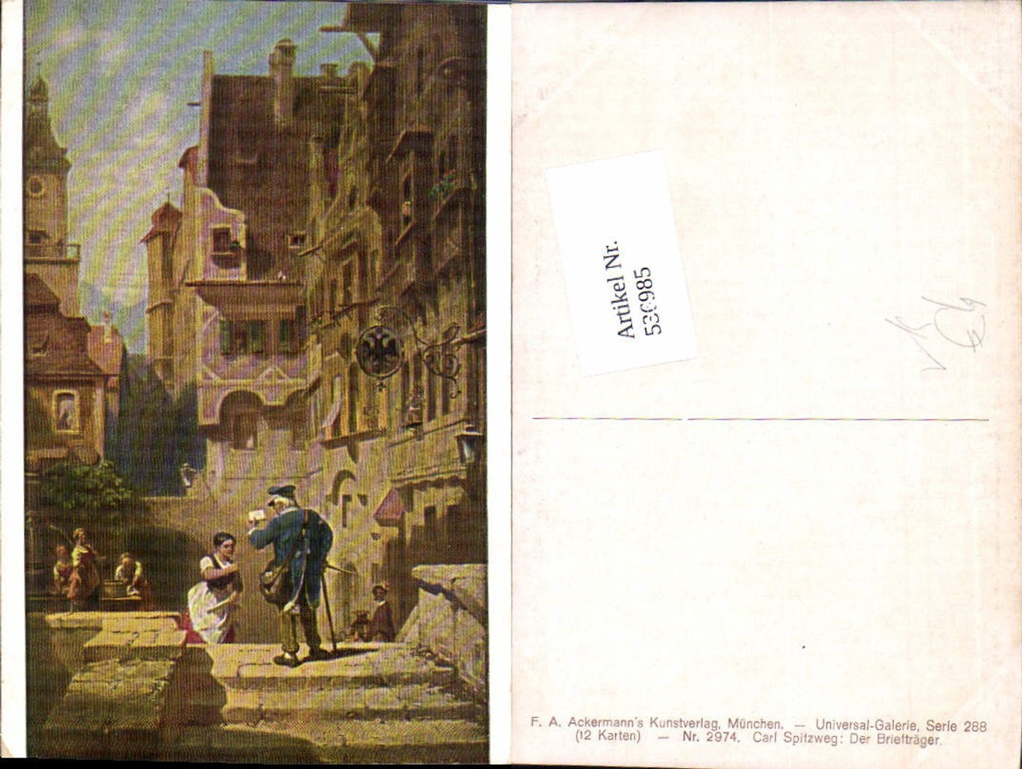 536985,Künstler AK Carl Spitzweg Briefträger Postbote Post Postwesen pub Ackermann 2974