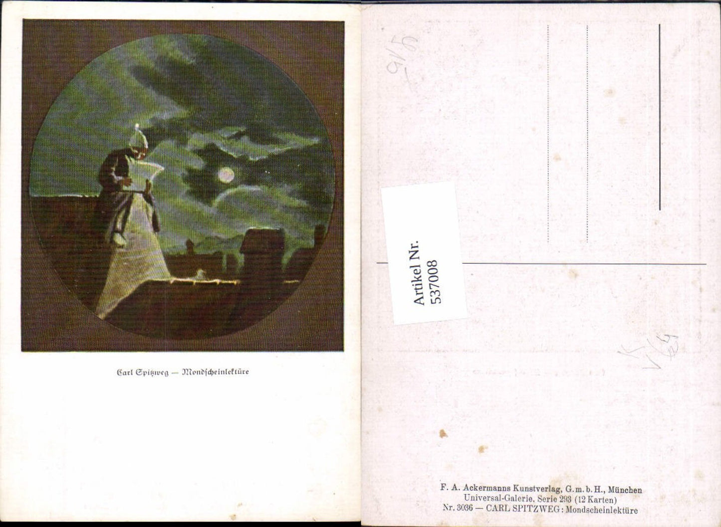 537008,Künstler AK Carl Spitzweg Mond Mondscheinlektüre Lesen pub Ackermann 3036