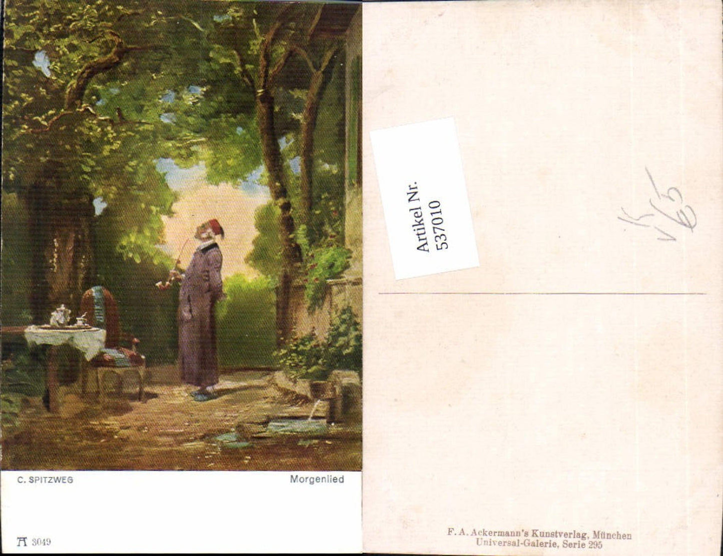 537010,Künstler AK Carl Spitzweg Morgenlied Pfeife Rauchen pub Ackermann 3049