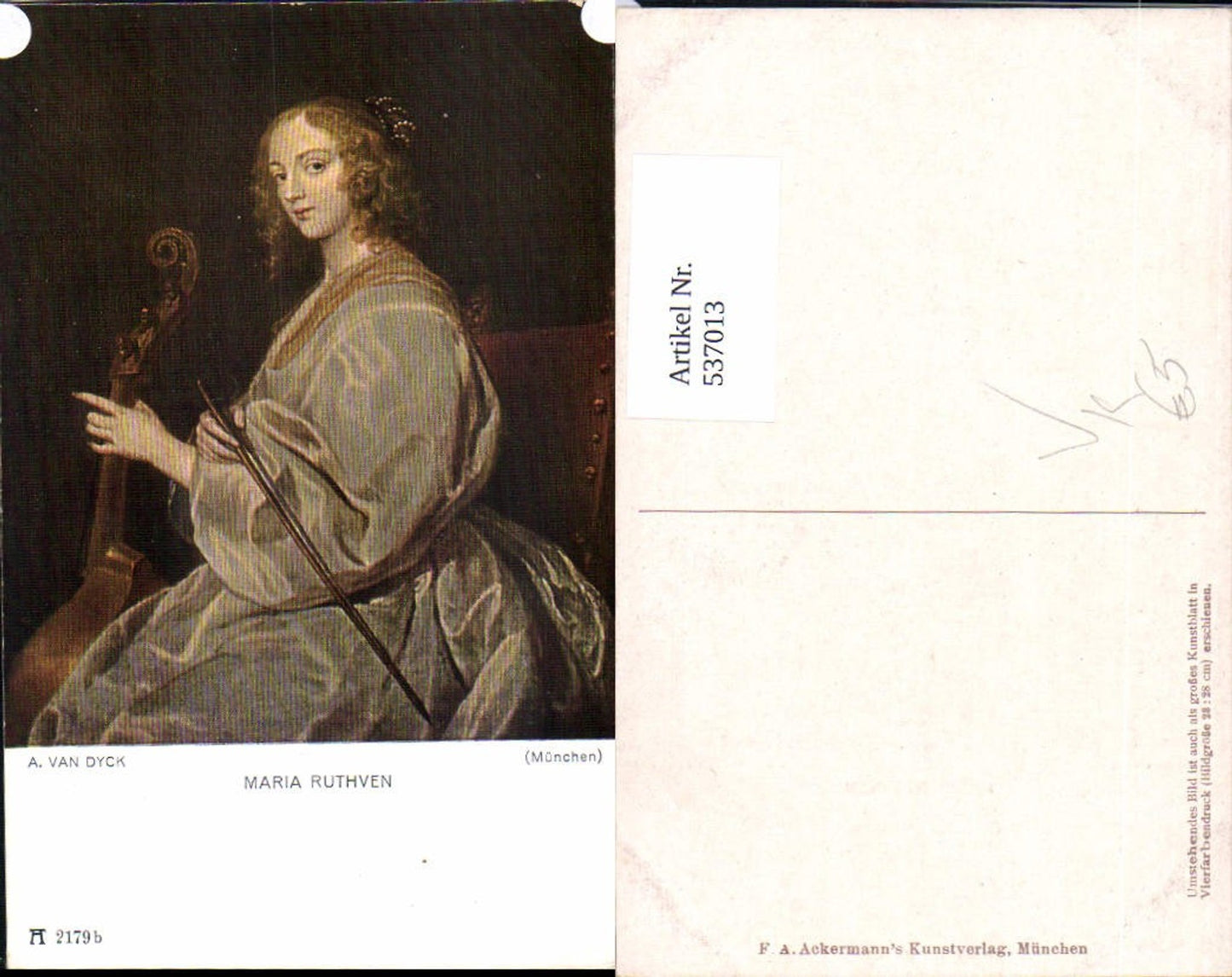 537013,Künstler AK A. Van Dyck Maria Ruthven Portrait Cello pub Ackermann 2179b