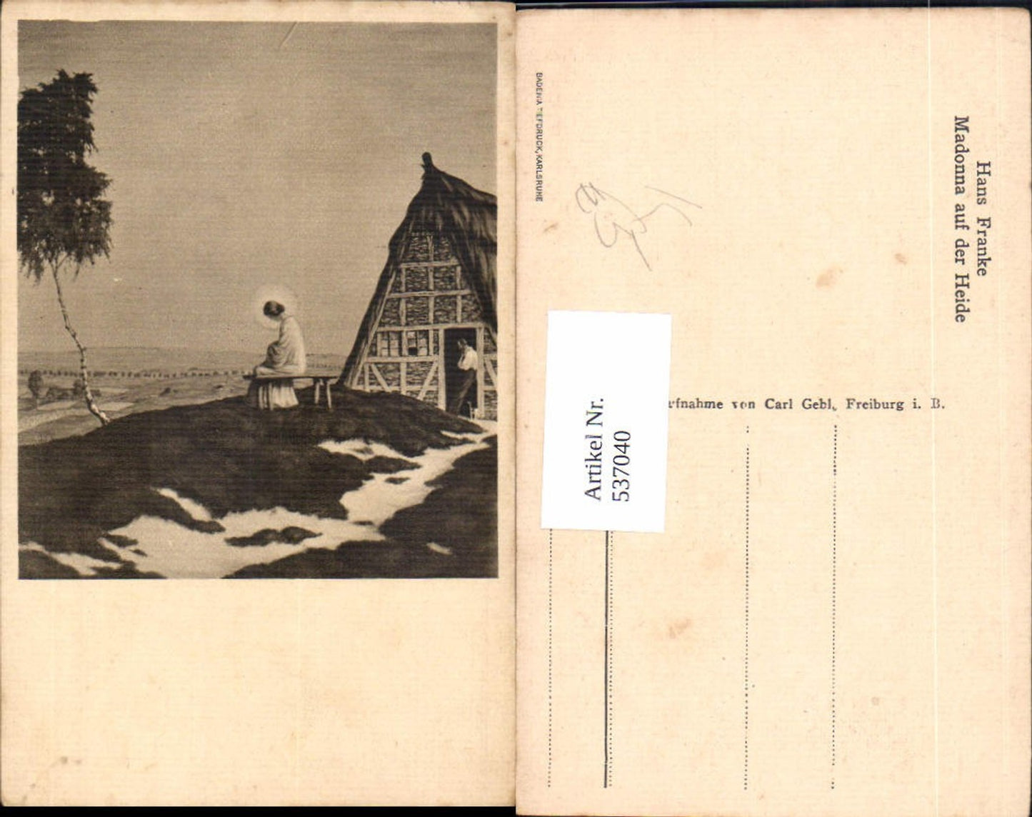 537040,Künstler AK Hans Franke Madonna auf der Heide Frau Heiligenschein Religion