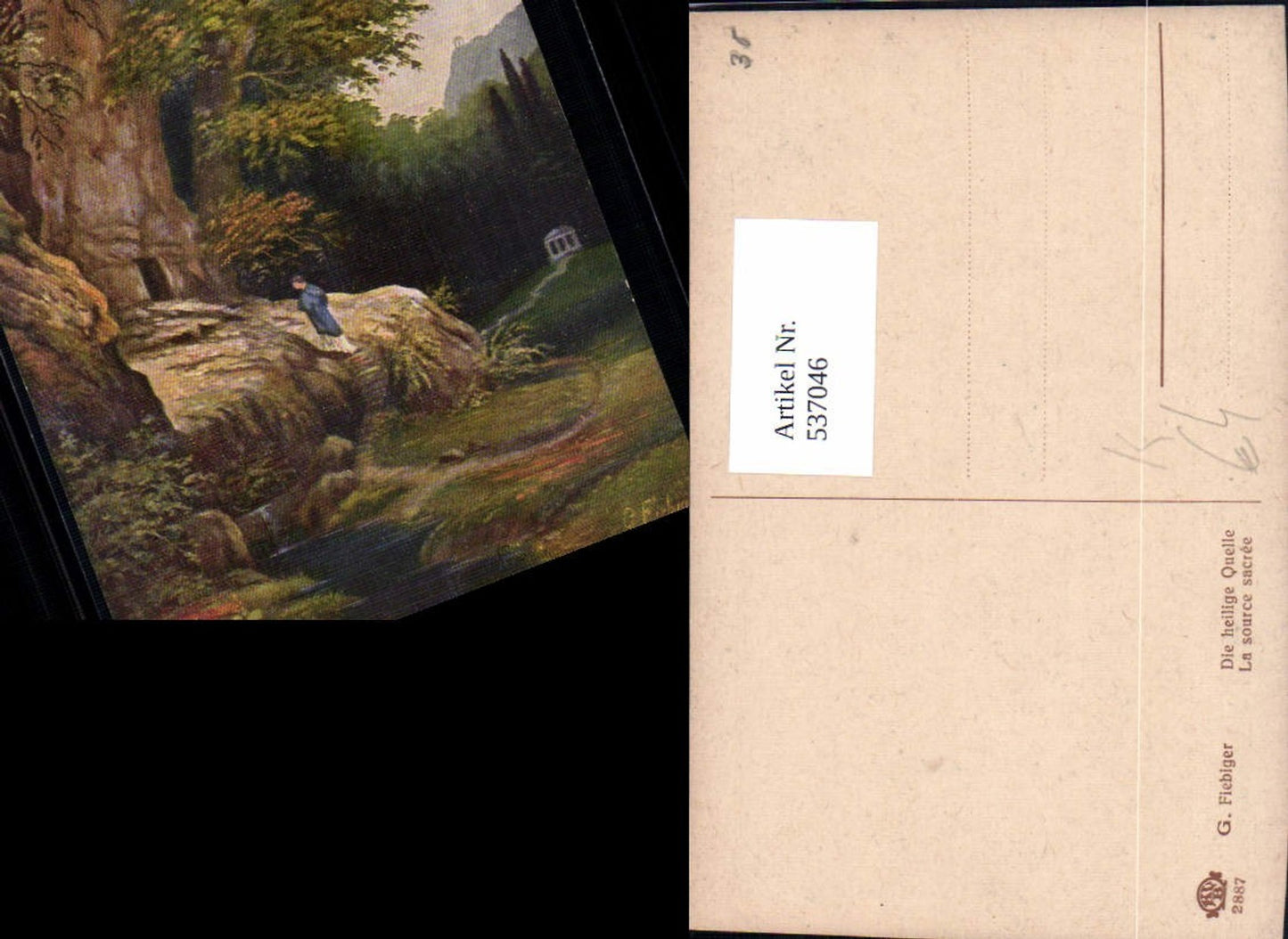 537046,Künstler AK G. Fiebiger Die heilige Quelle Baum Landschaft Tempel