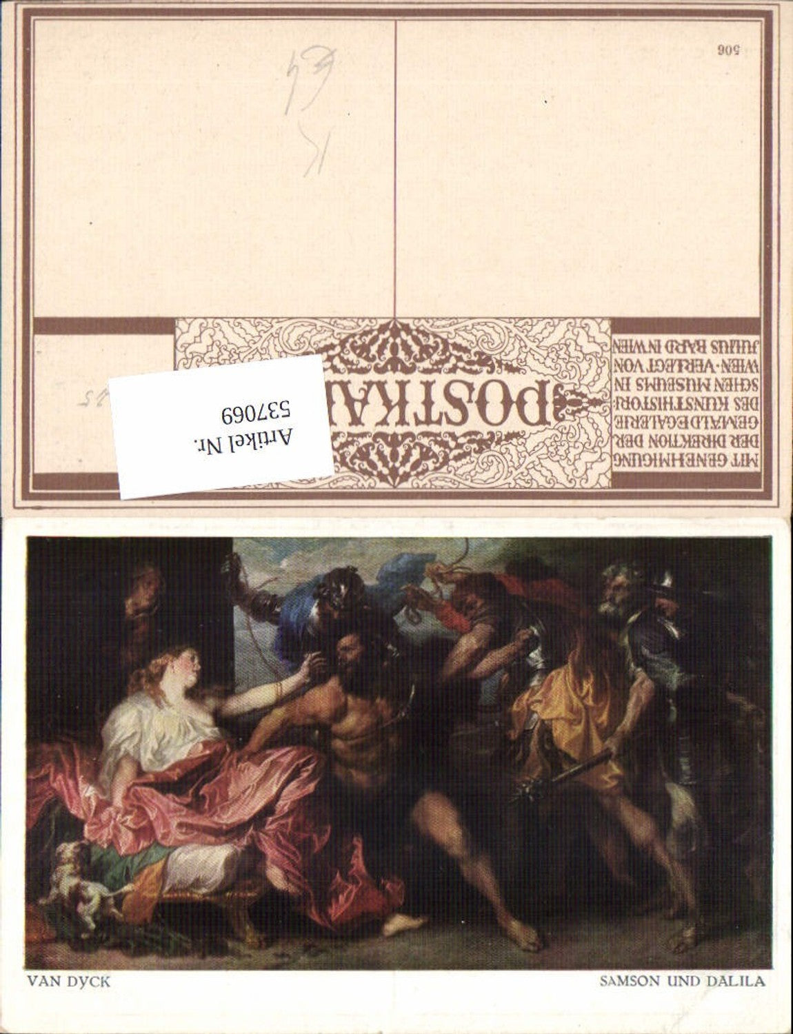 537069,Künstler AK Van Dyck Samson und Dalila Hund Kampf