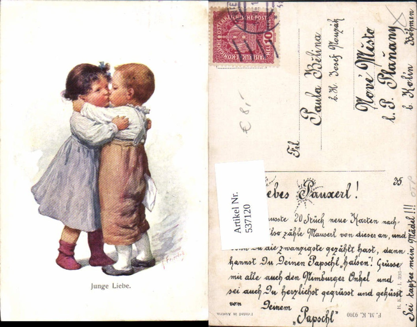 537120,Künstler AK Karl Feiertag Junge Liebe Kinder pub B.K.W.I 393-3