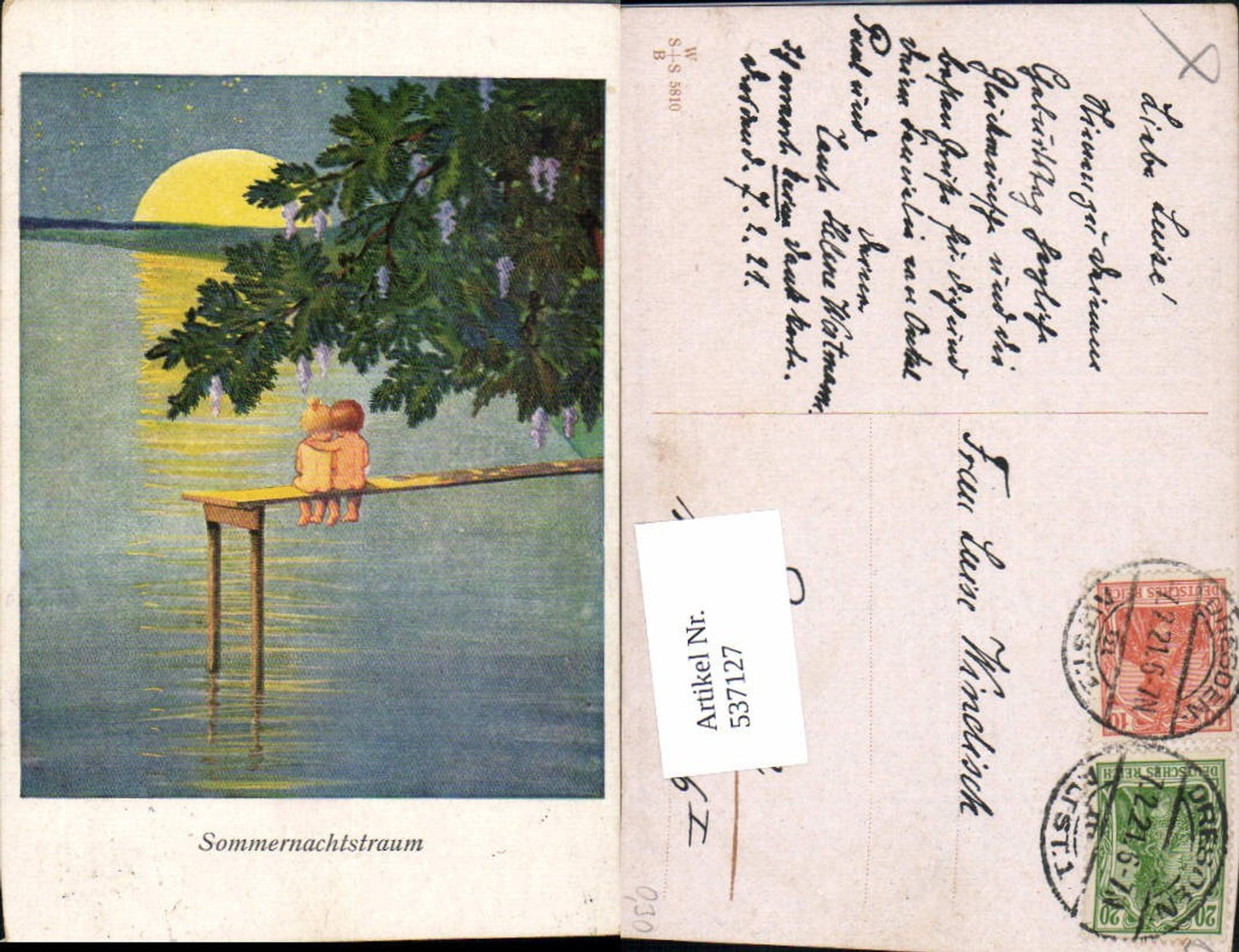 537127,tolle Künstler AK Mond Sonne Kinder Sommernachtstraum