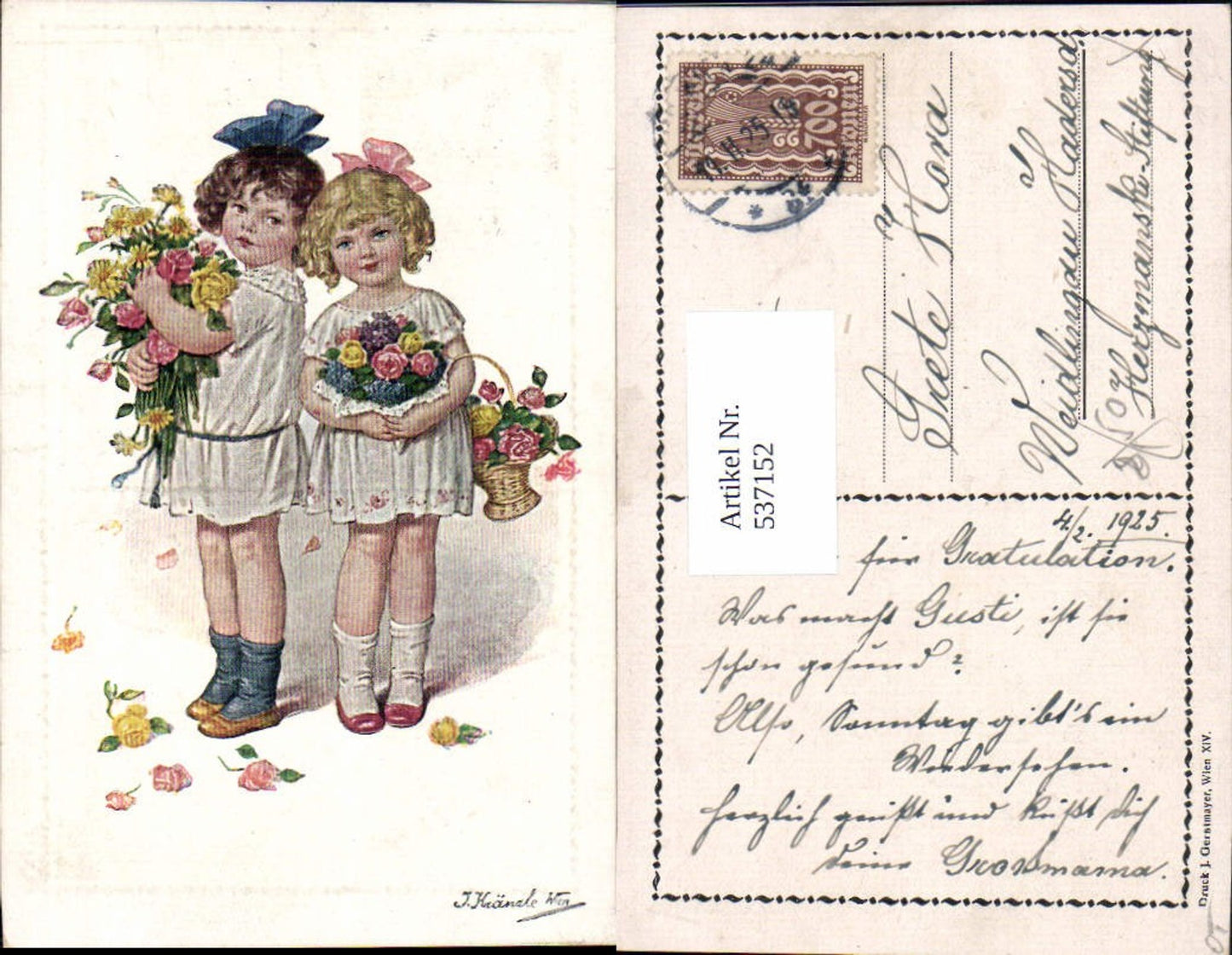 537152,tolle Künstler AK Josef Kränzle Mädchen Kinder Blumen Rosen