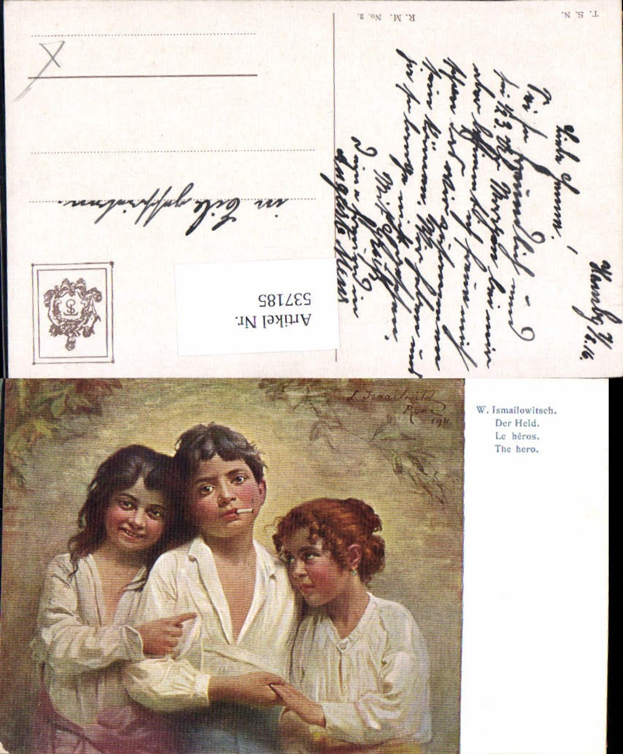 537185,tolle Künstler AK W. Ismailowitsch Rauchen raucht Zigarette Junge Kind pub Theo Stroefer Russische Meister