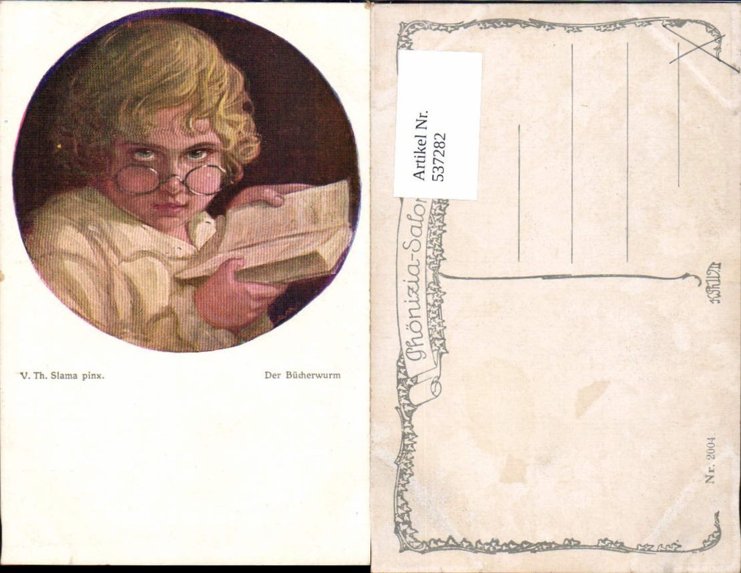 537282,tolle Künstler AK V. h. Slama Kind Brille Buch lesen Bücherwurm
