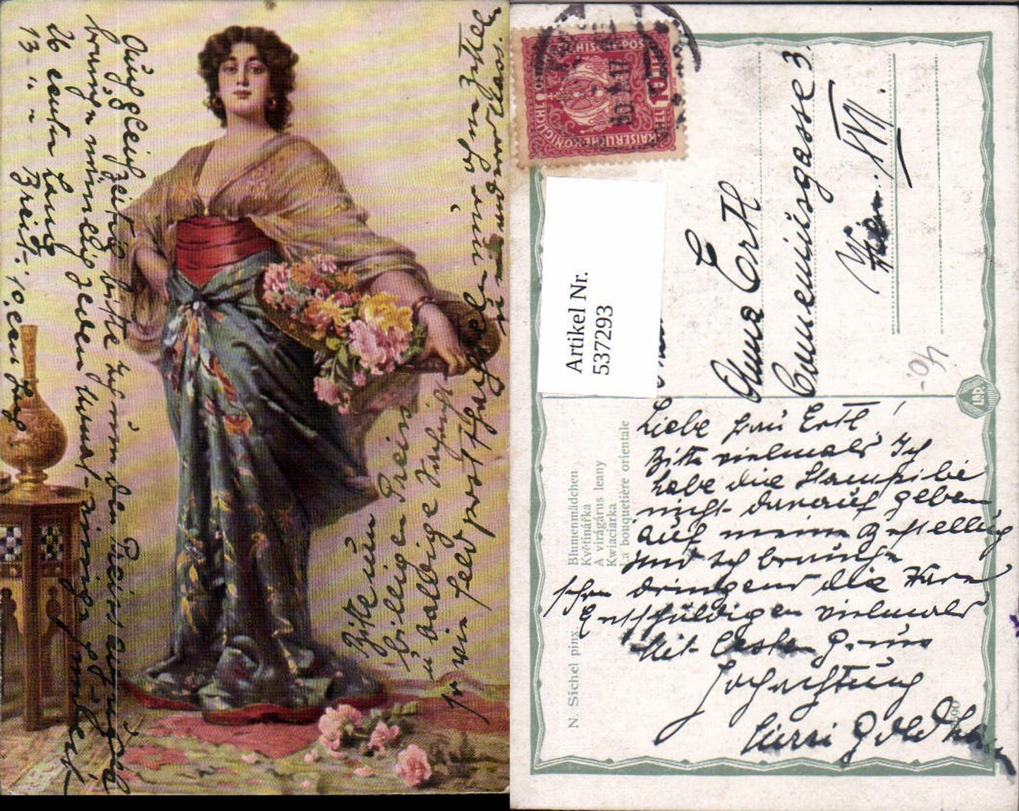537293,tolle Künstler AK N. Sichel Blumenmädchen Mode Blumen