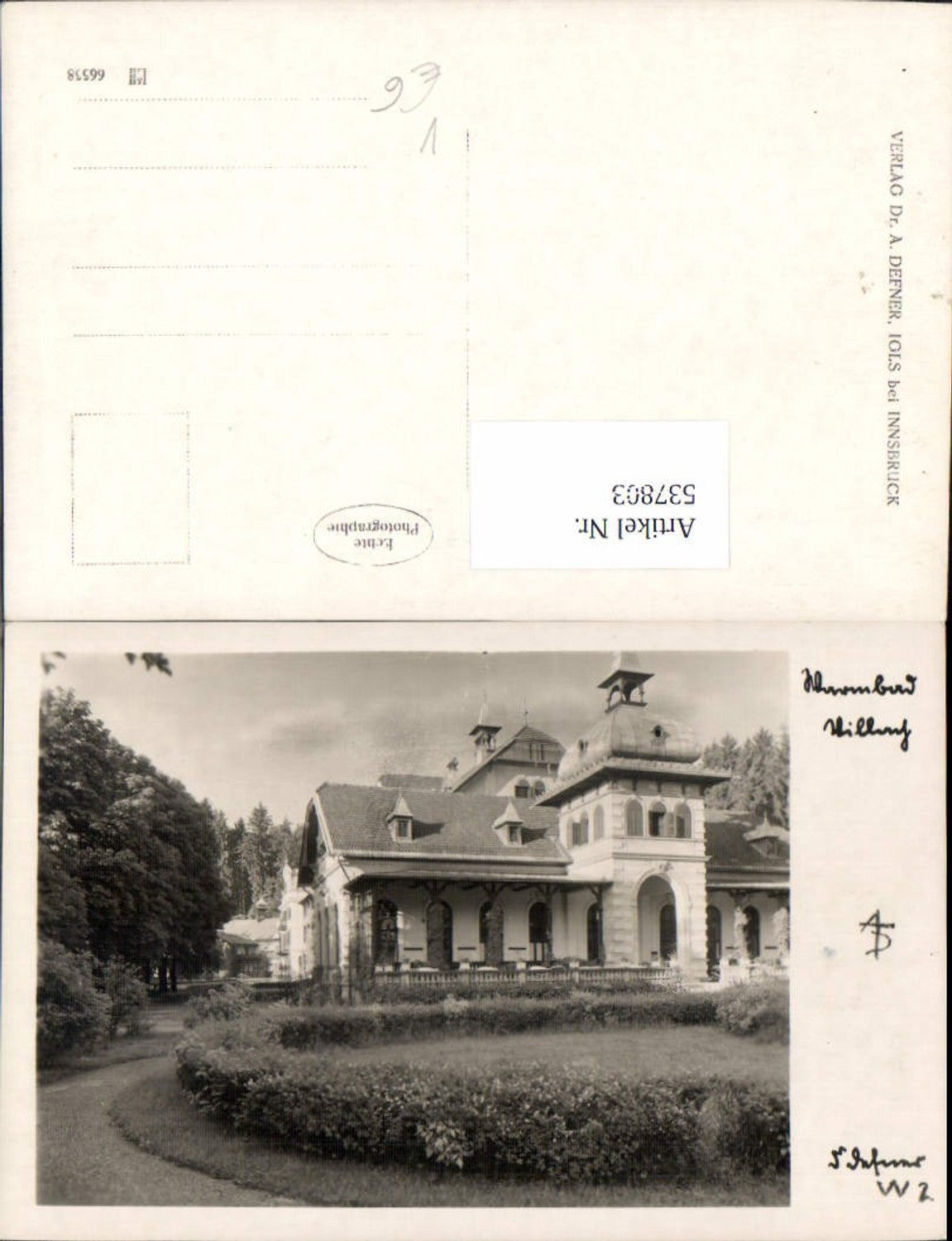 537803, great photo postcard Villach Warmbad, detail of the house pub Dr. Defner W 2