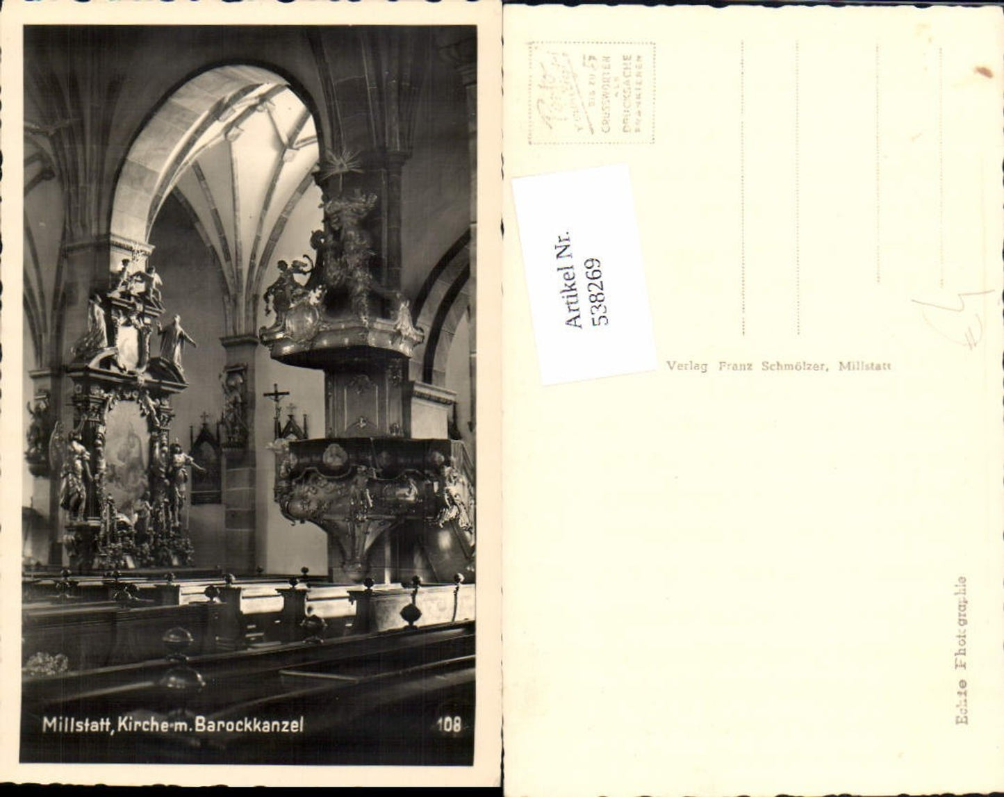 538269,Foto-AK Millstatt am See Barockkanzel Kirche