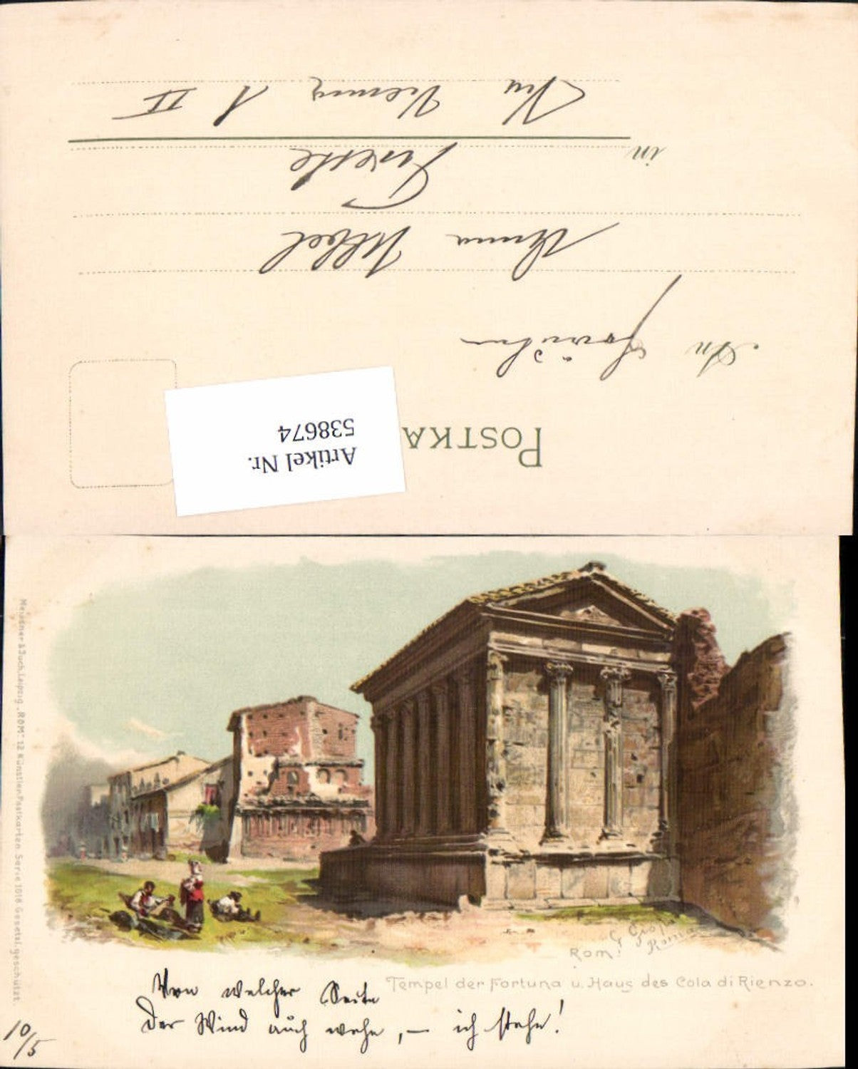 538674,Künstler Litho G. Gioja Rom Roma Tempel Fortuna Cola di Rienzo Meissner Buch 1018