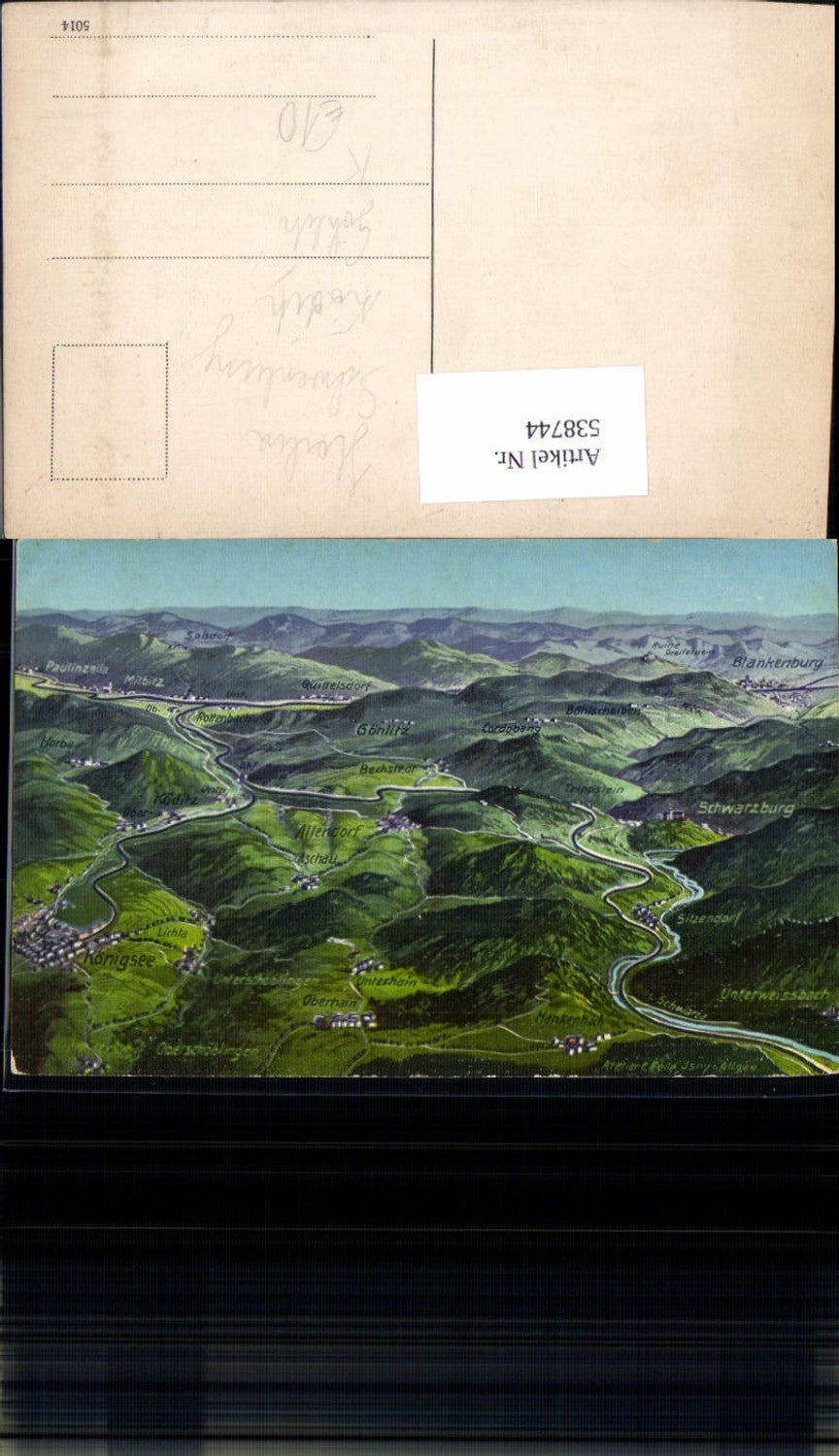 538744, great artists AK Eugen Felle Vogelschau Unterhain Schwarzburg Allendorf Paulinzella Mankenbach Sitzendorf