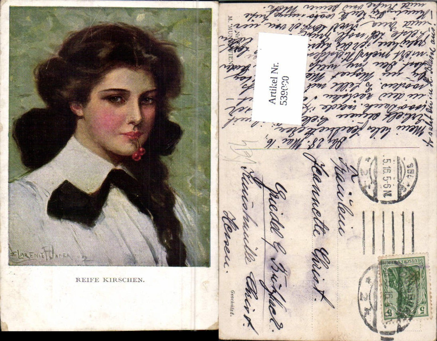 539000, Artist AK Clarence F. Underwood Ripe Cherries Erotic Woman pub Munk Vienna