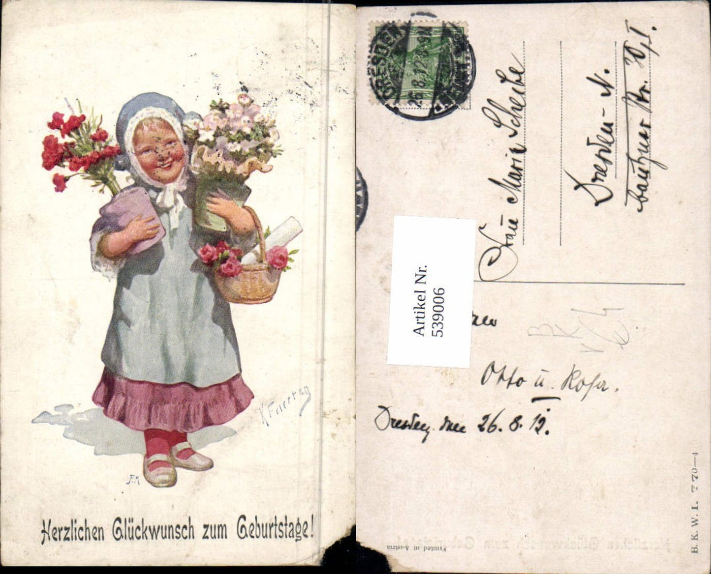 539006,Künstler AK Karl Feiertag geburtstag Kind pub B.K.W.I 770-4