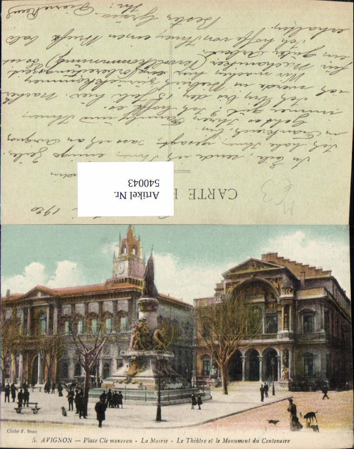 540043,Avignon Place Cle menceau La Mairie Monument du Centenaire Statue Theater