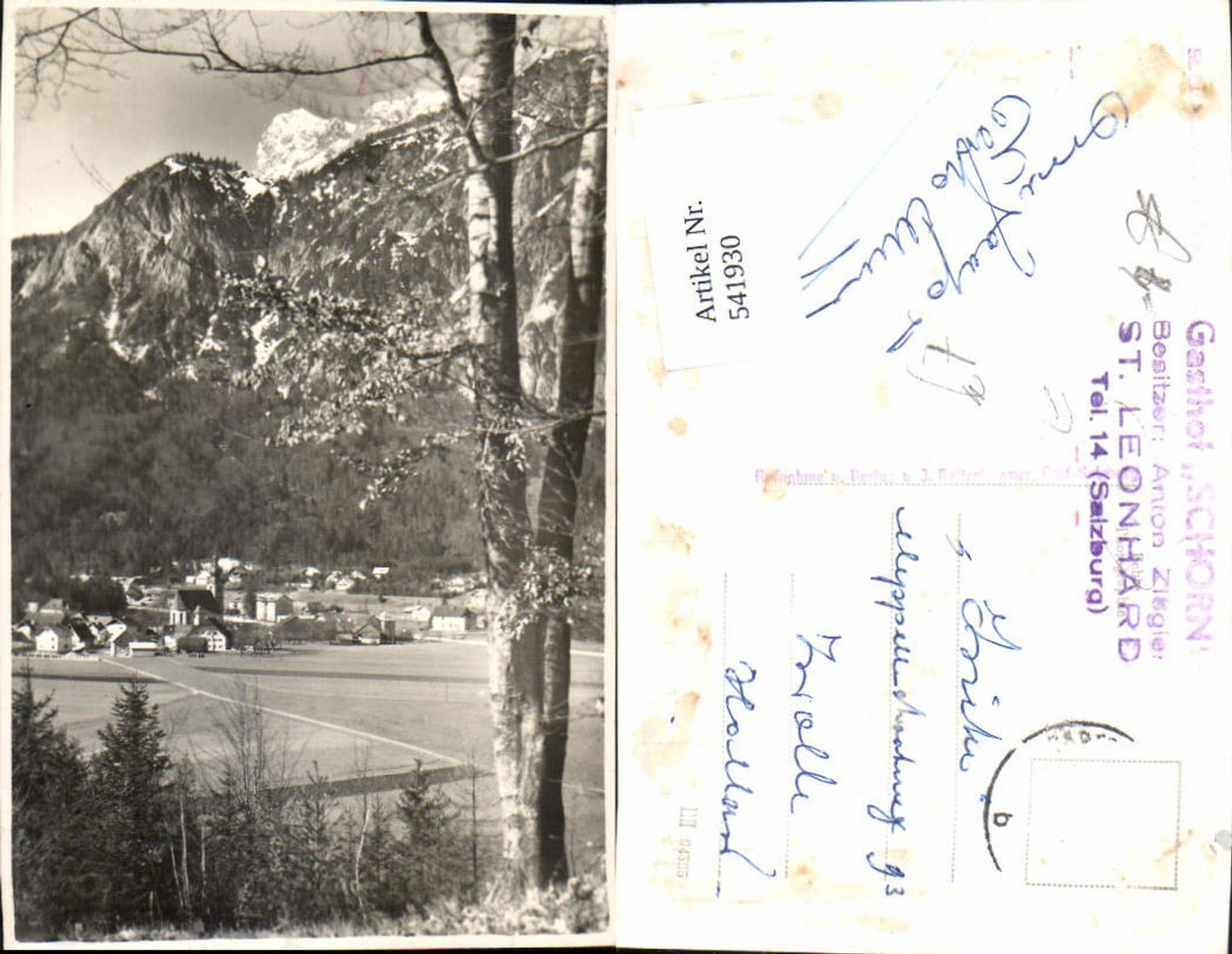 541930, Photo postcard St. Leonhard with Untersberg Grödig