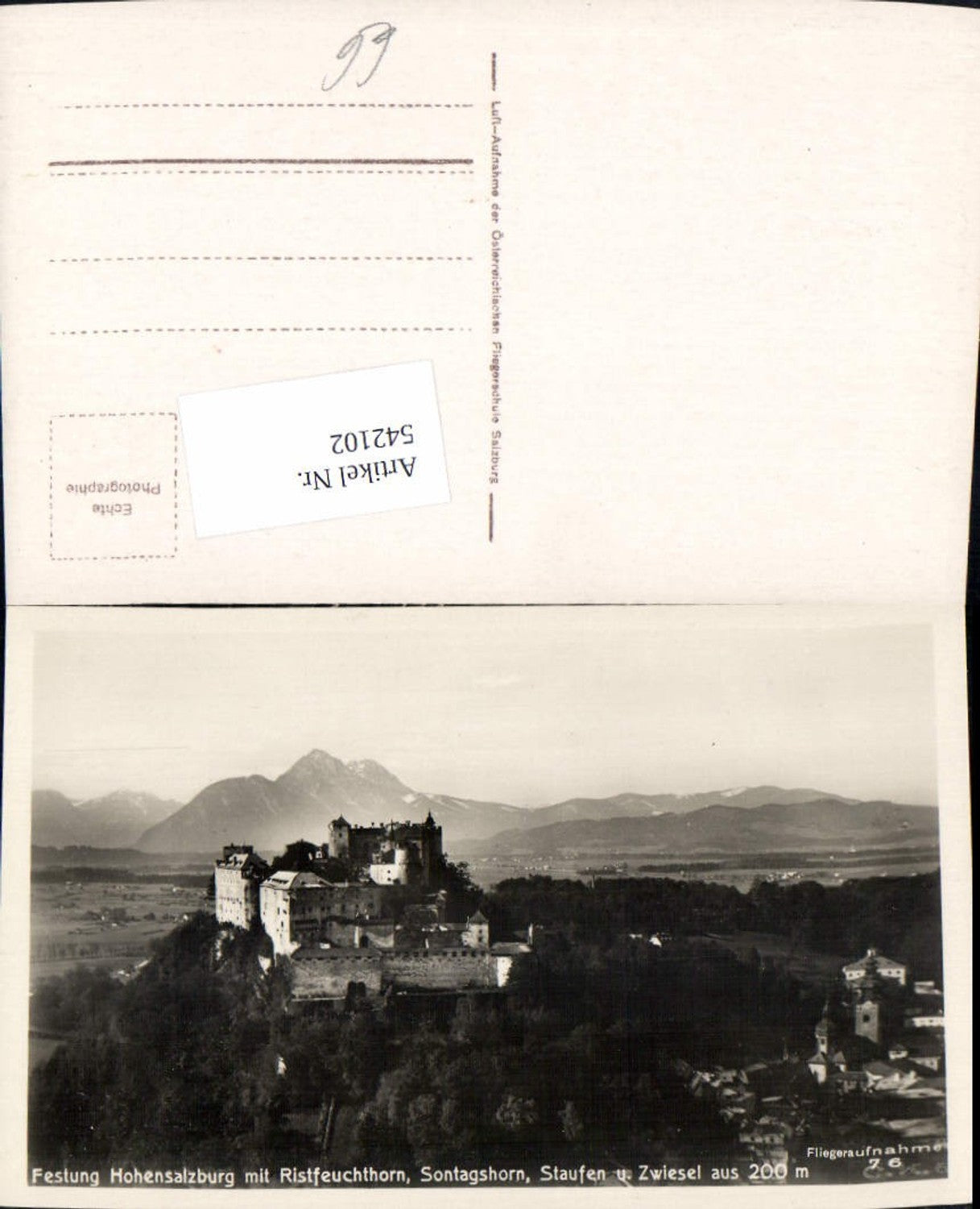542102, great aerial photograph 76 Salzburg city Hohensalzburg fortress