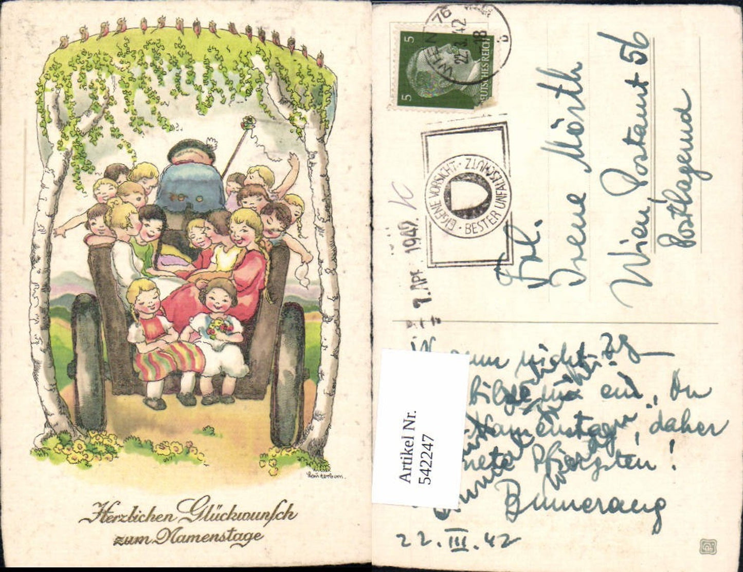 542247,Künstler AK Liesel Lauterborn Namenstag Kinder Wagen