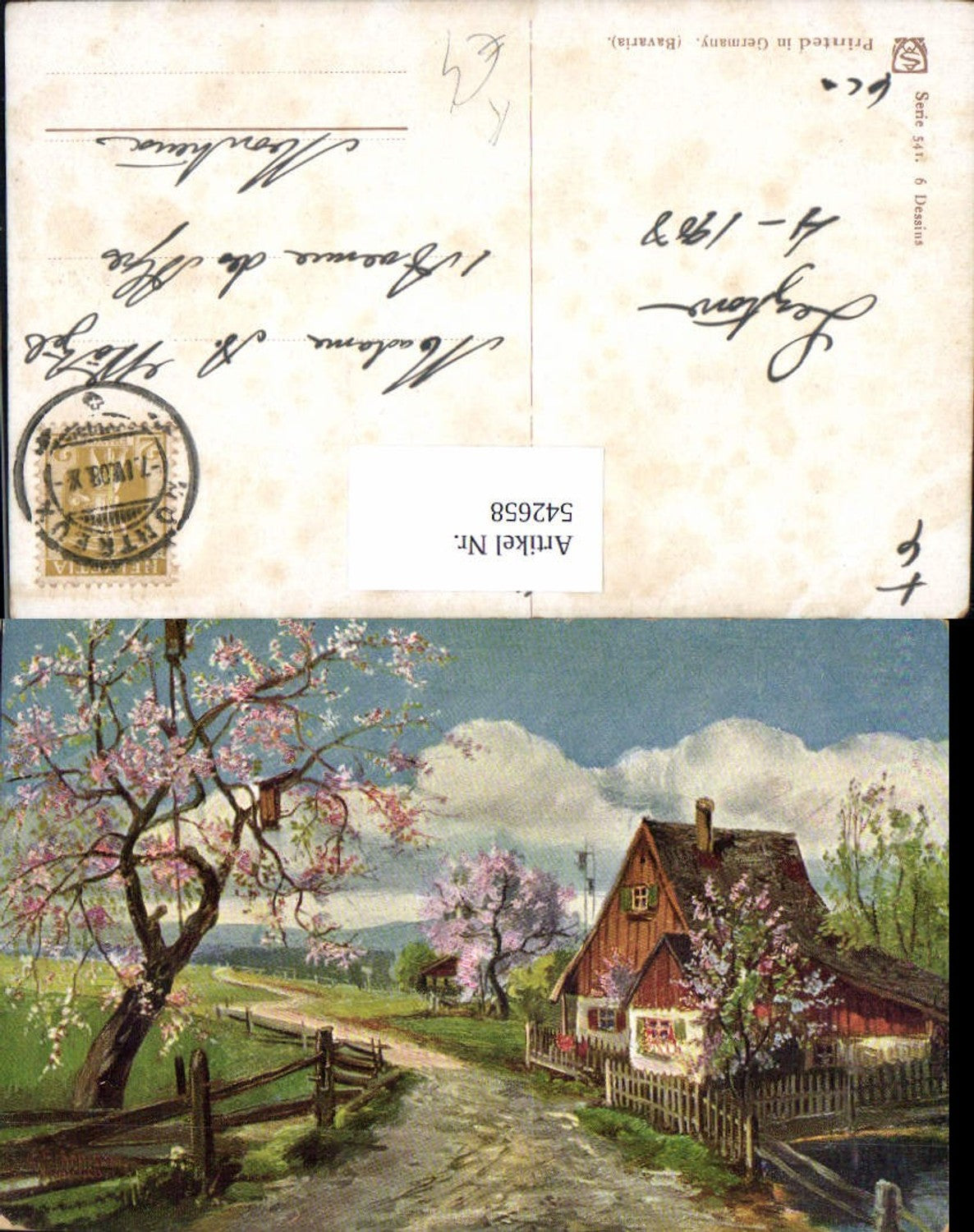 542658,Künstler AK G. Fuhrmann Dorf Haus Baum Vogelhaus